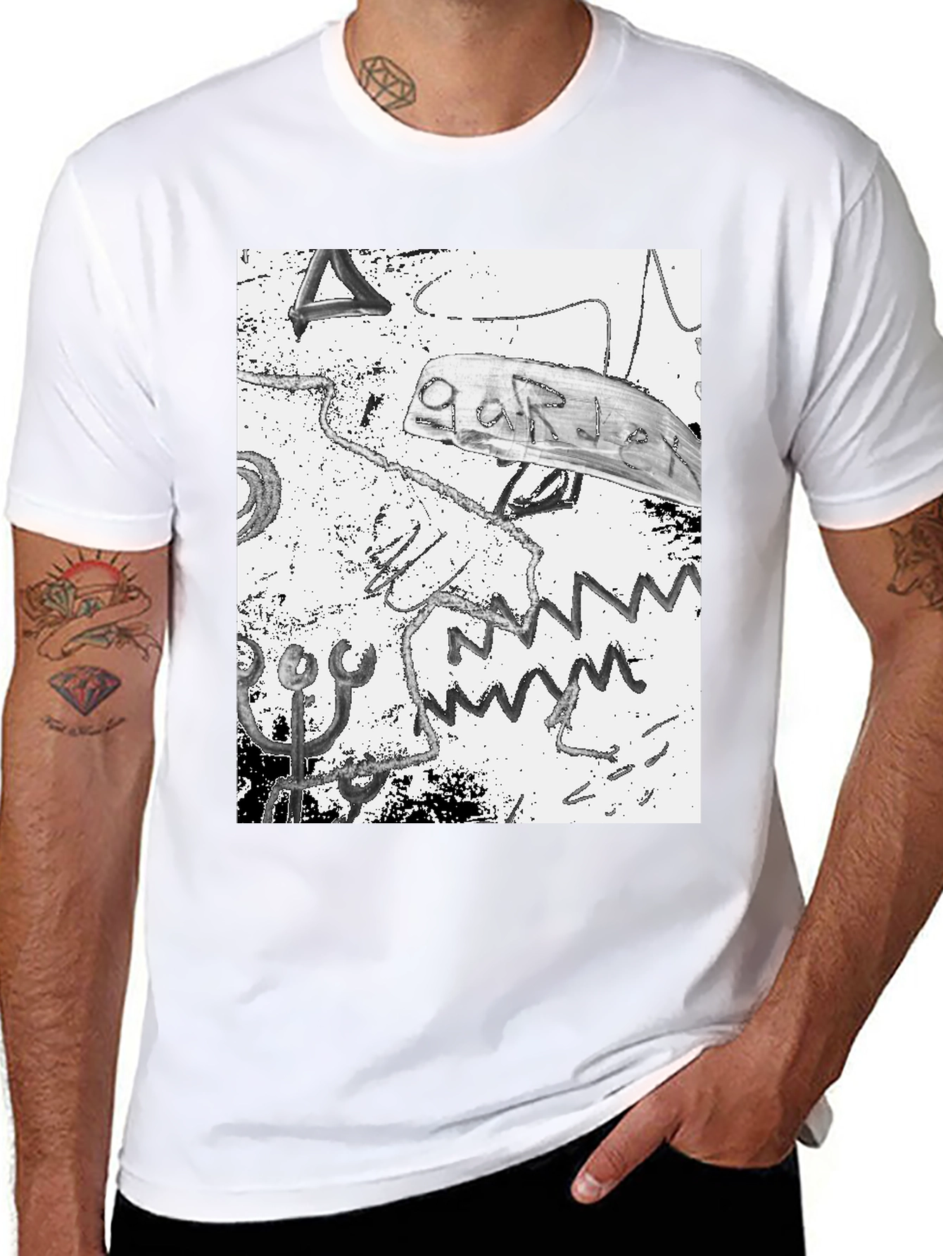 Black Abstract Graphic Print Black Cotton T-Shirt view 8