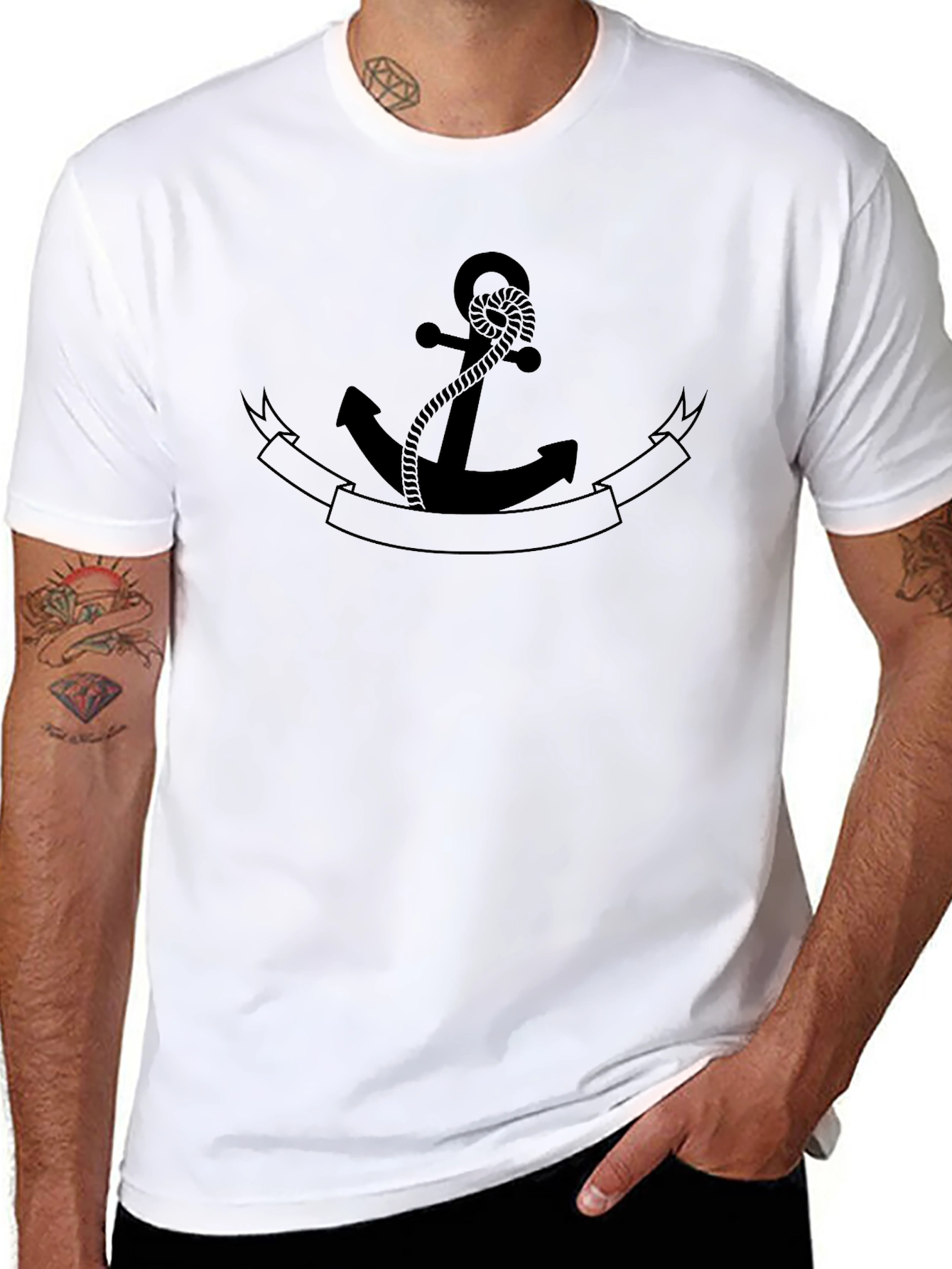 Black Nautical Anchor Graphic Tee - Black, Classic Design view 8