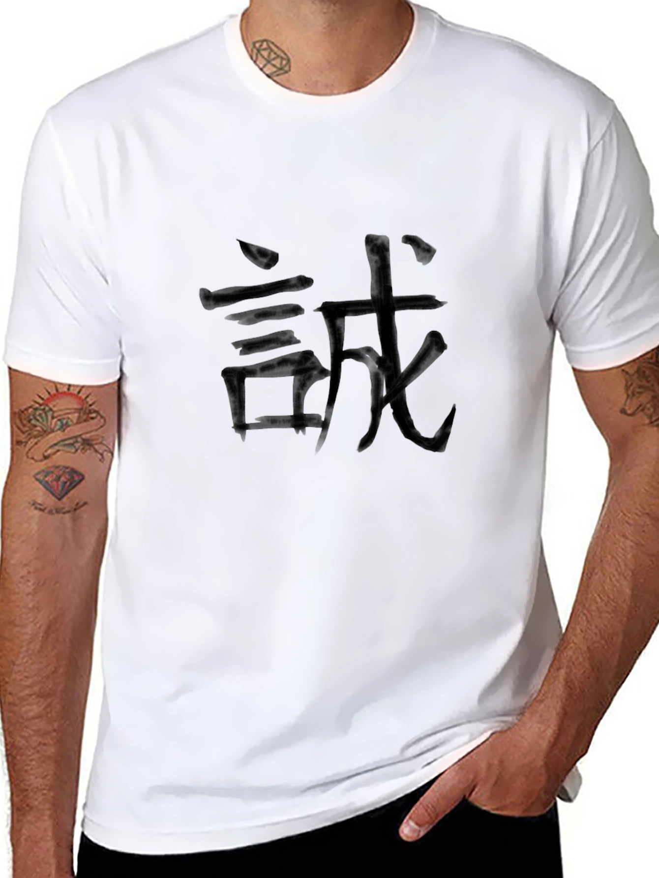 Black Black T-Shirt with Kanji Design view 8