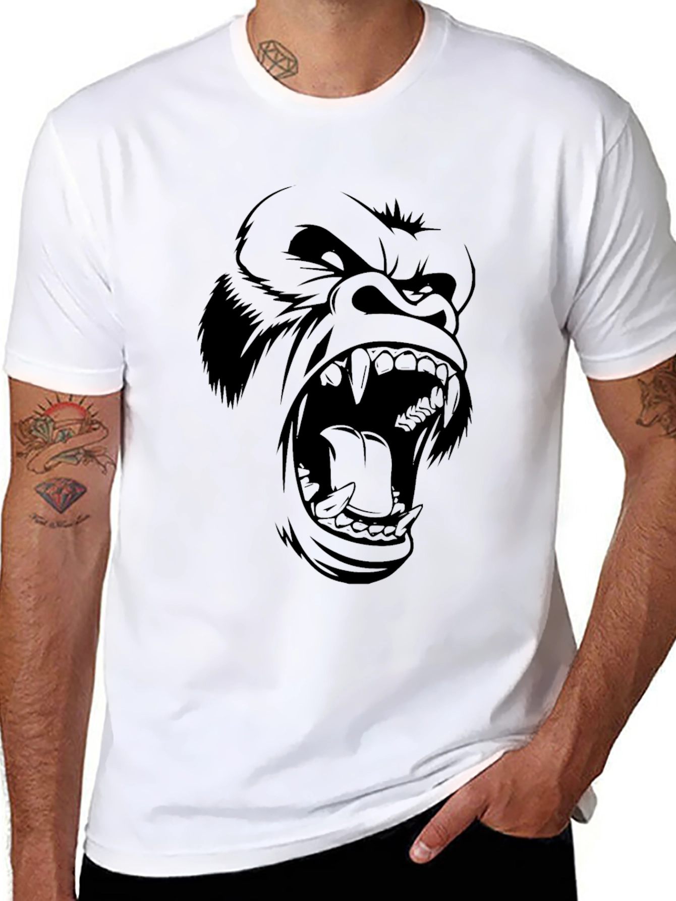 Black Men's Black Gorilla Graphic Print T-Shirt view 8
