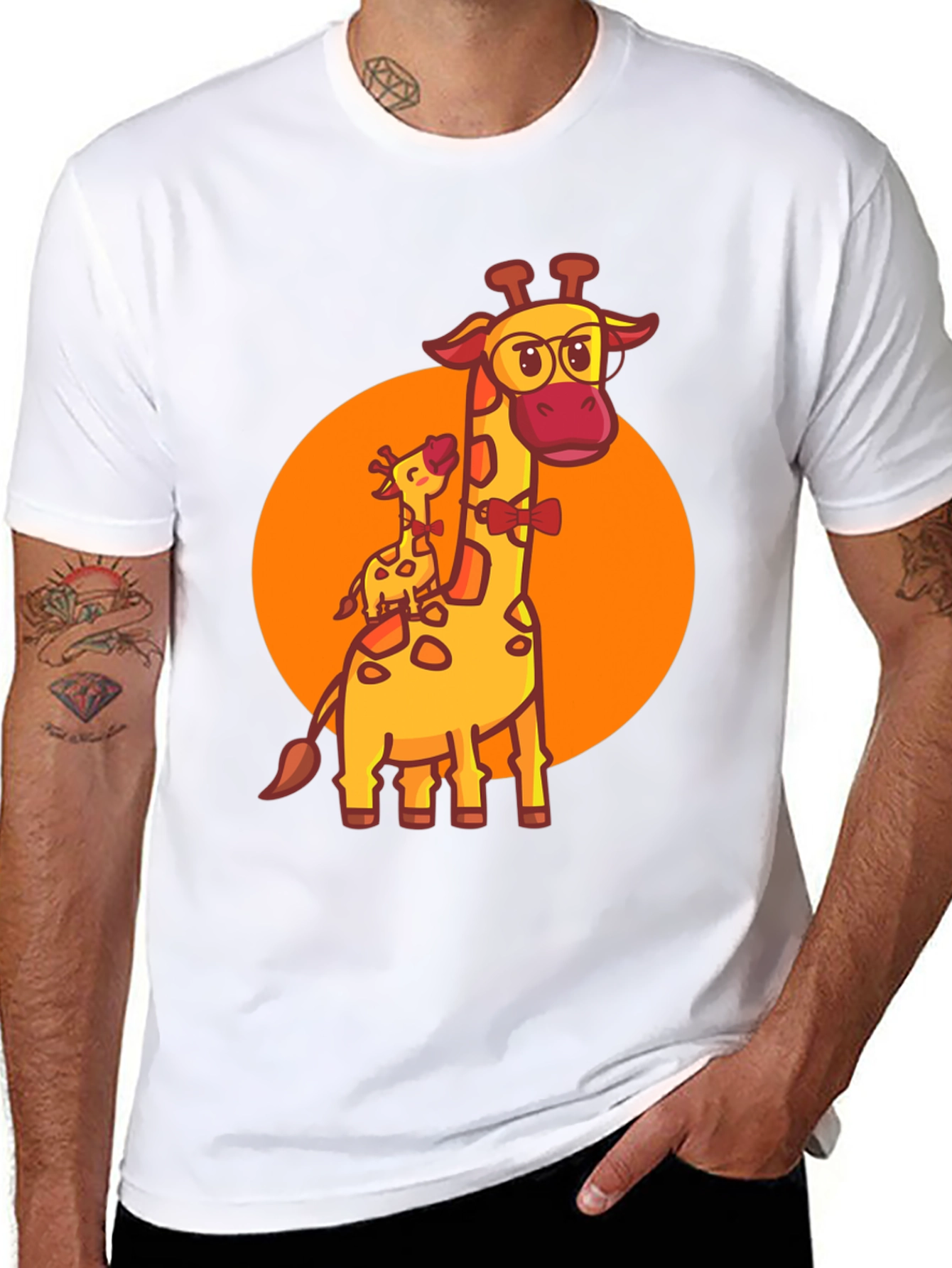 Black Giraffe Family T-Shirt: Cute Cartoon Animal Graphic Tee view 8