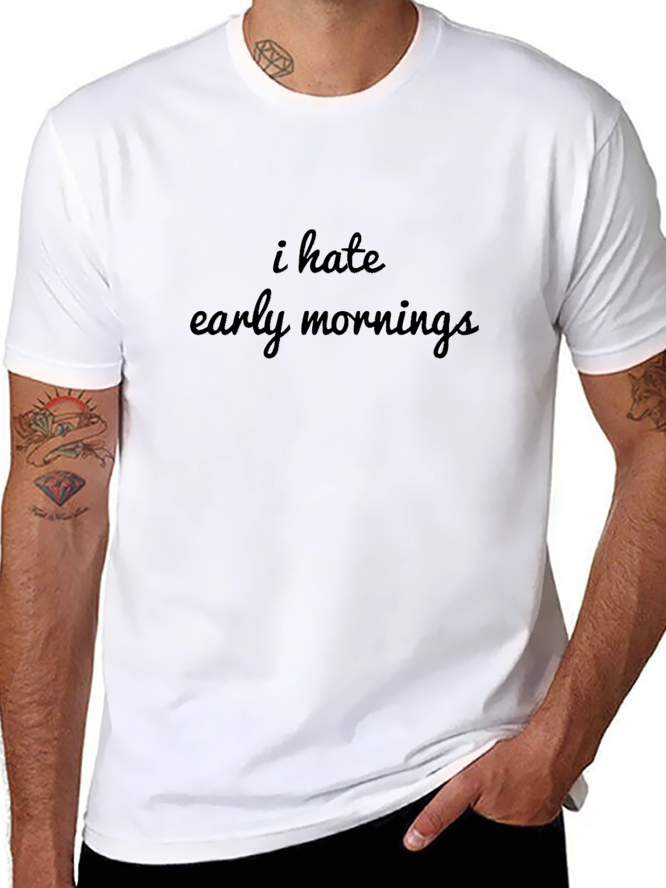 Black I Hate Early Mornings Black T-Shirt view 8
