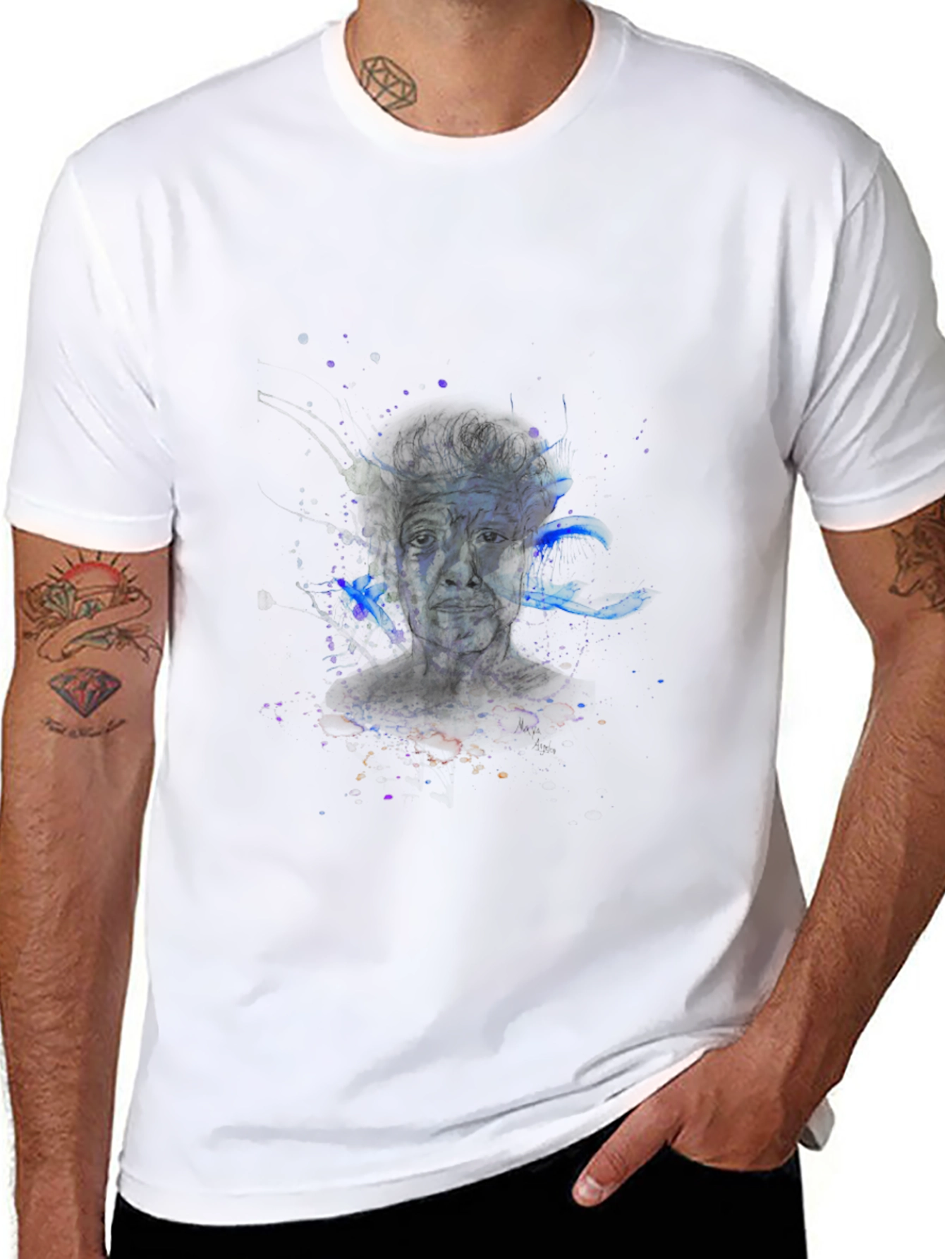 Black Artistic Portrait Tee - Black Cotton Blend view 8
