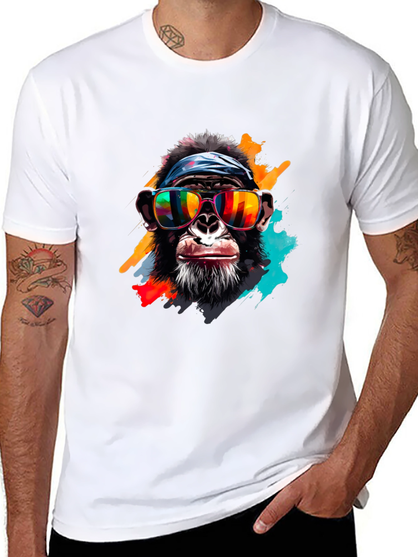 Black Cool Chimpanzee Graphic Black T-Shirt view 8