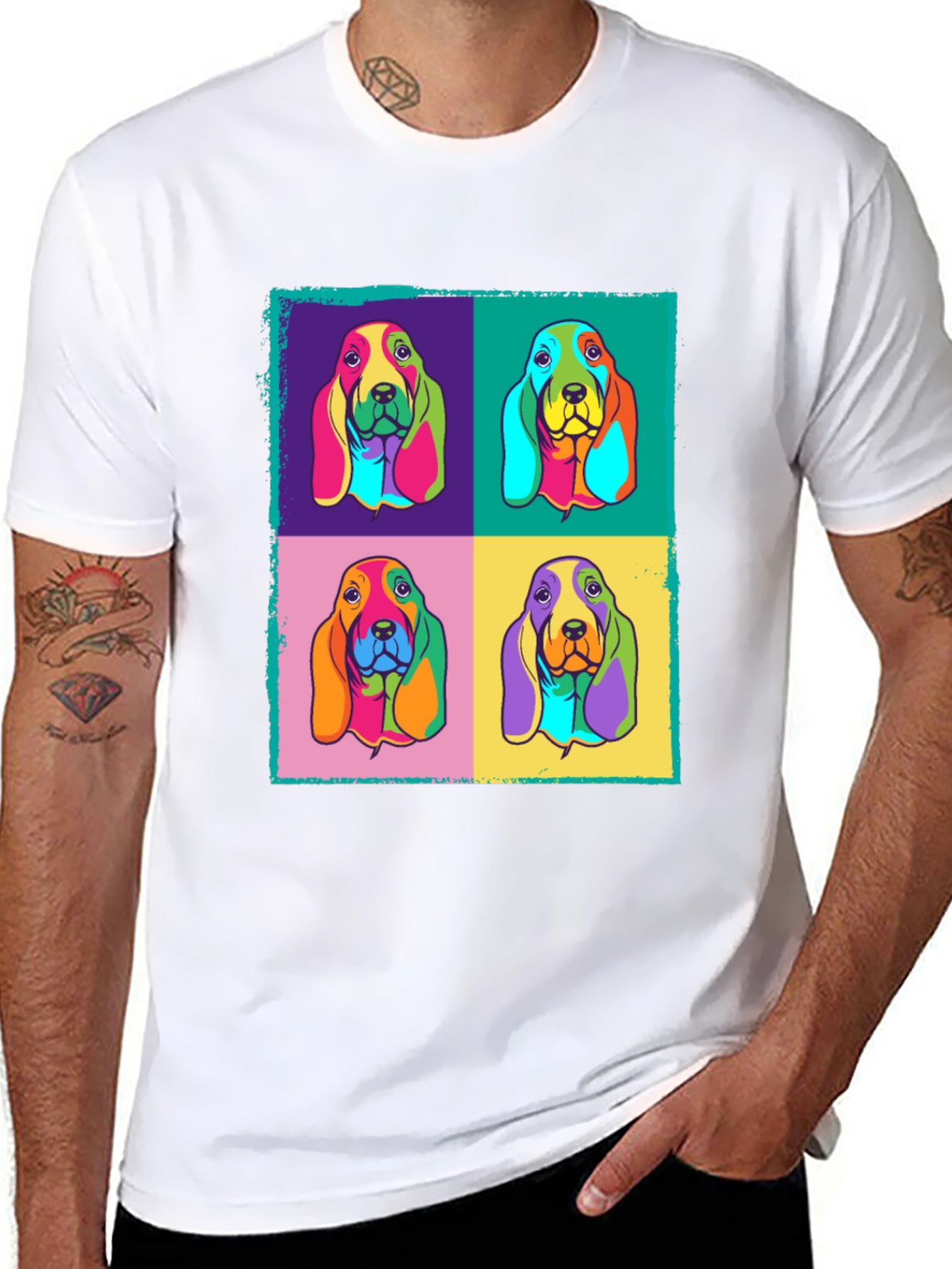 Black Pop Art Basset Hound Graphic Tee view 8