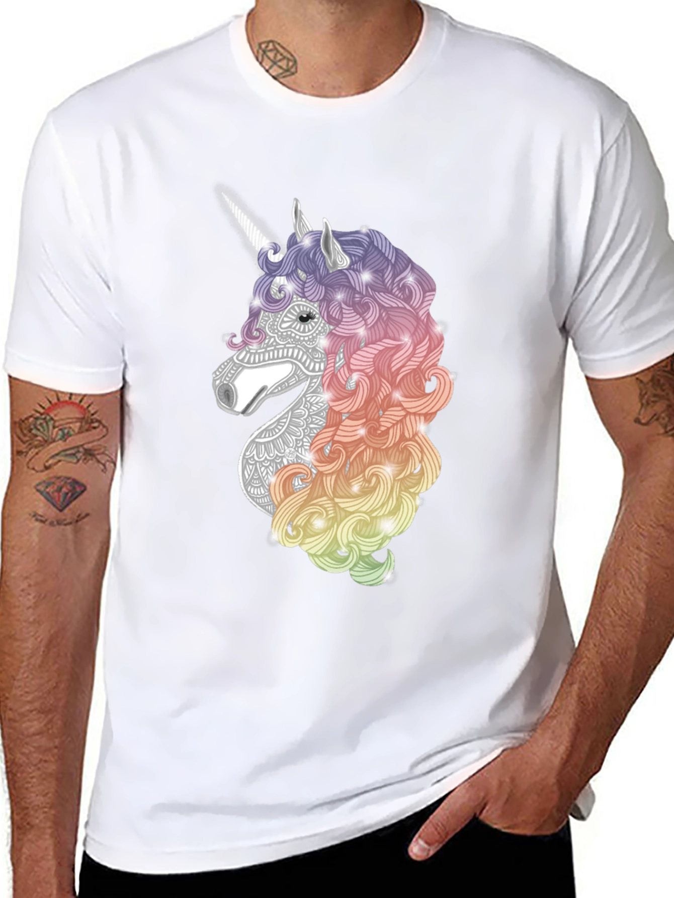 Black Unicorn Graphic Tee - Black Cotton Casual T-Shirt view 8