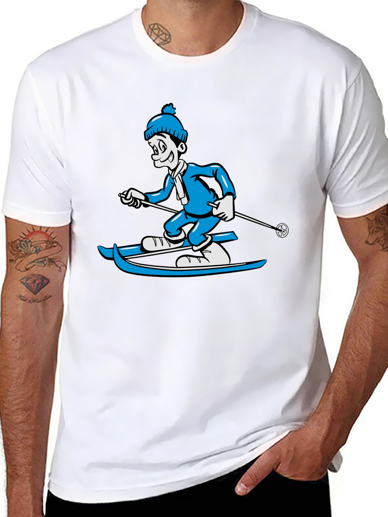 Black Skiing Cartoon Graphic Tee view 8