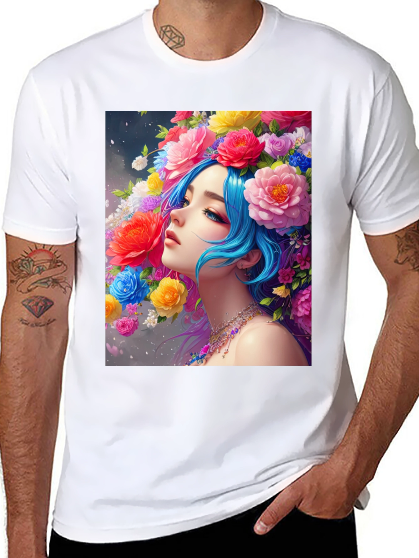 Black Floral Portrait Black Tee view 8