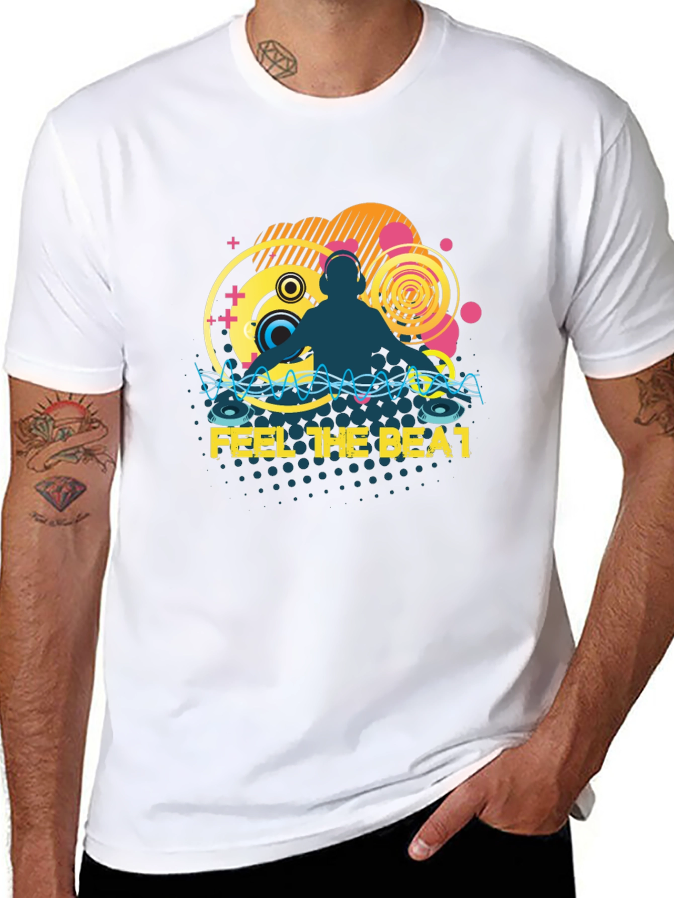 Black DJ Music Graphic T-Shirt - Feel The Beat view 8