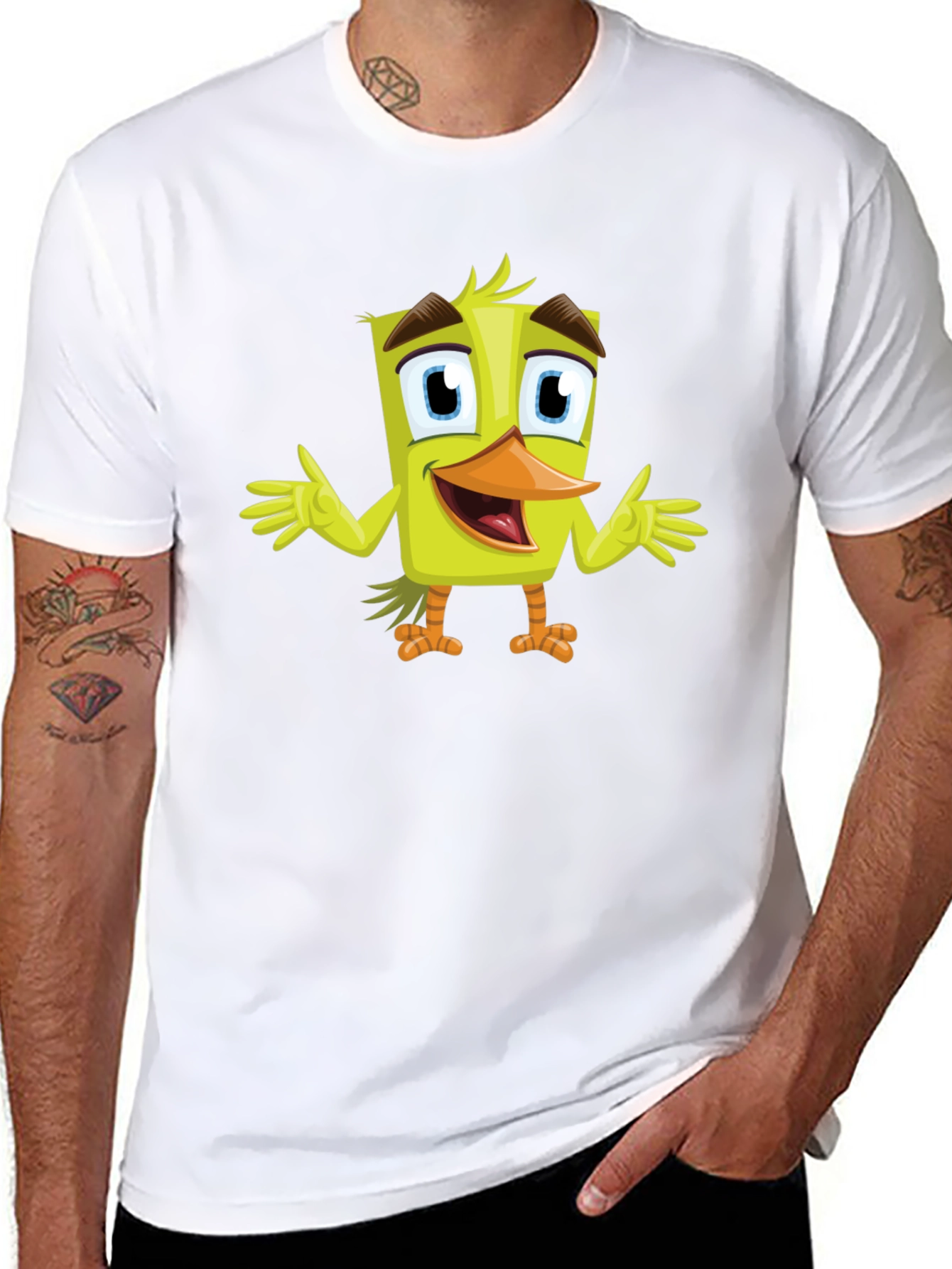 Black Cartoon Duck Graphic Tee - Black Unisex T-Shirt view 8