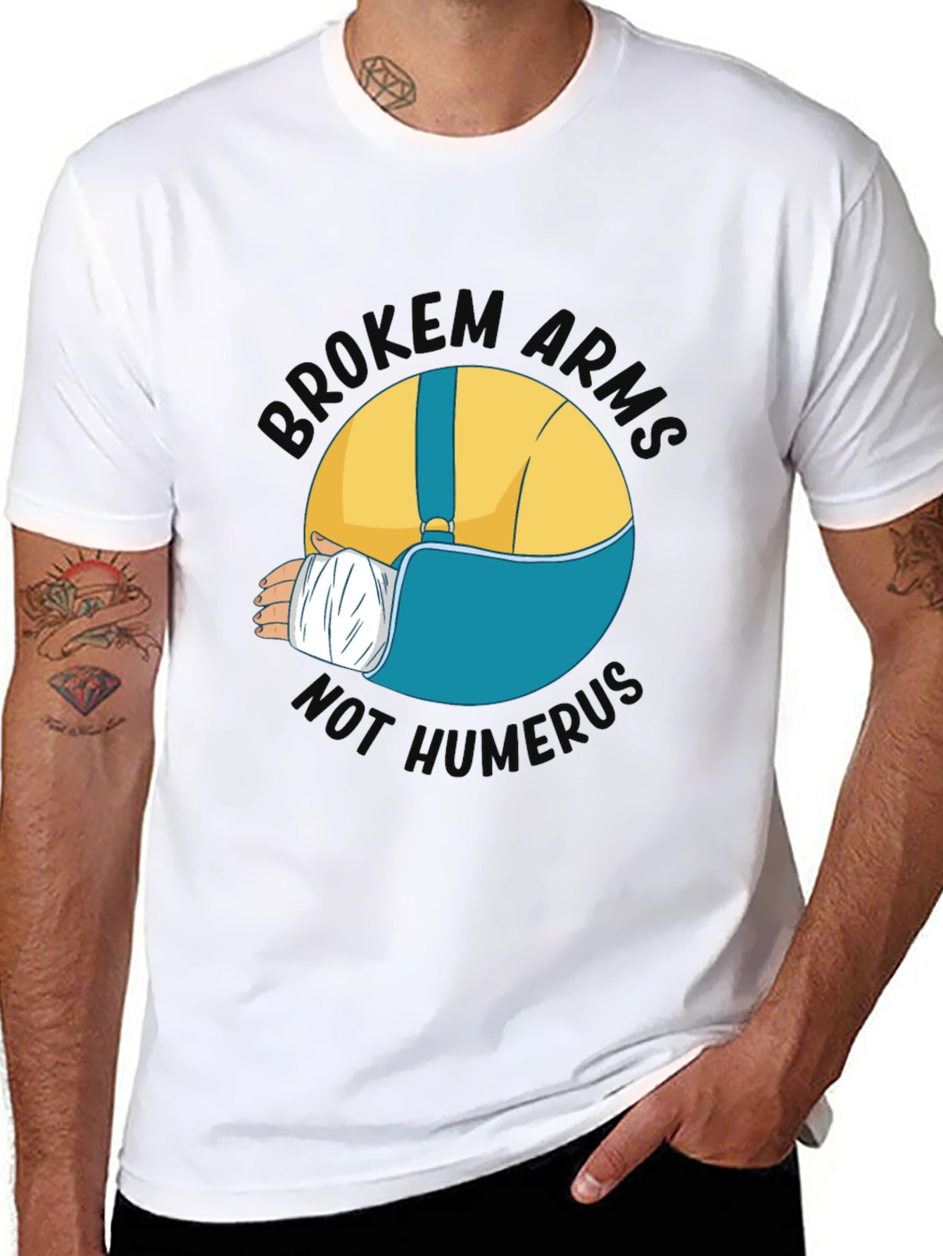 Black Broken Arms Humor Graphic T-Shirt view 8