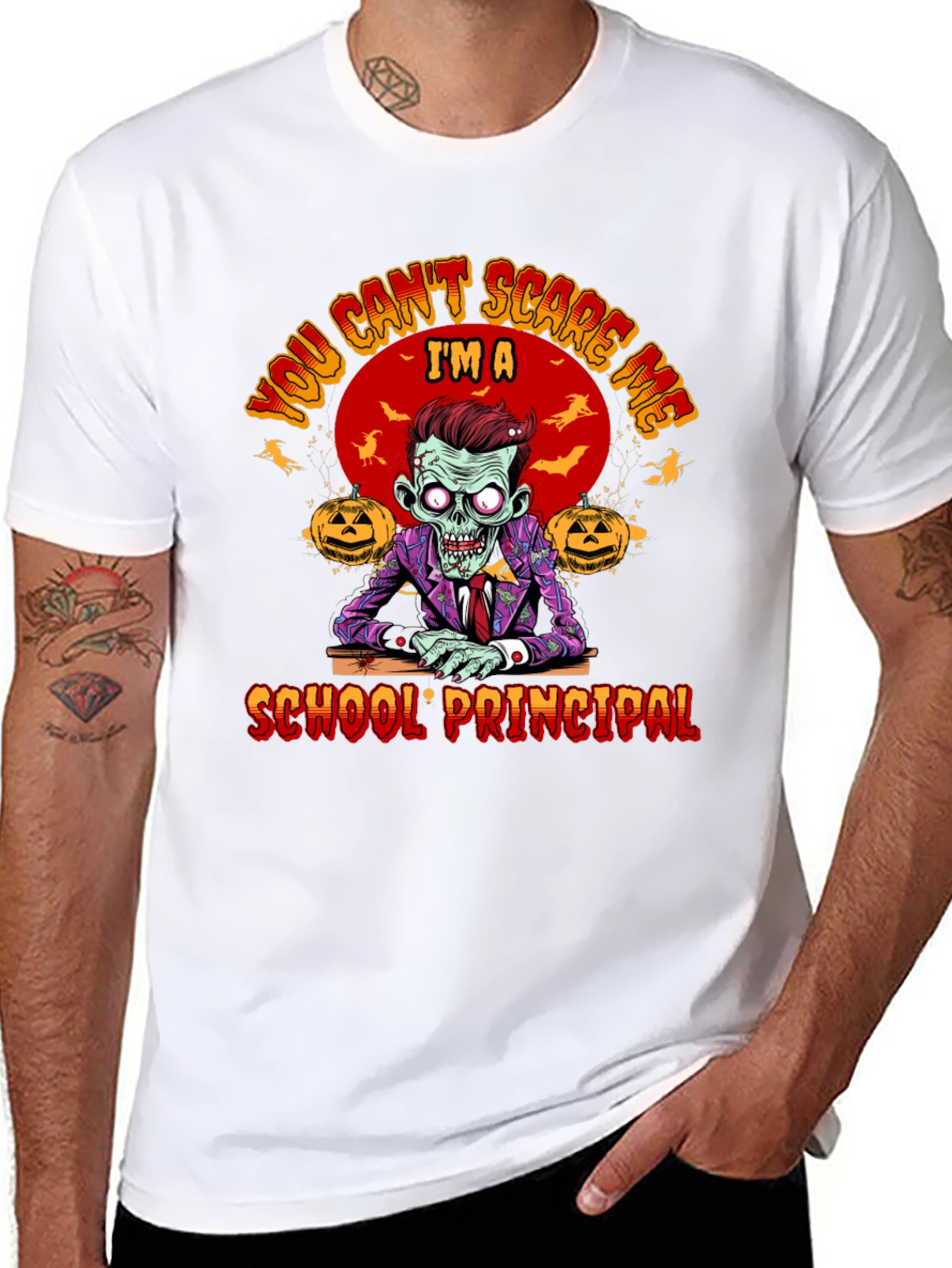 Black You Can't Scare Me I'm a School Principal Zombie T-Shirt view 8