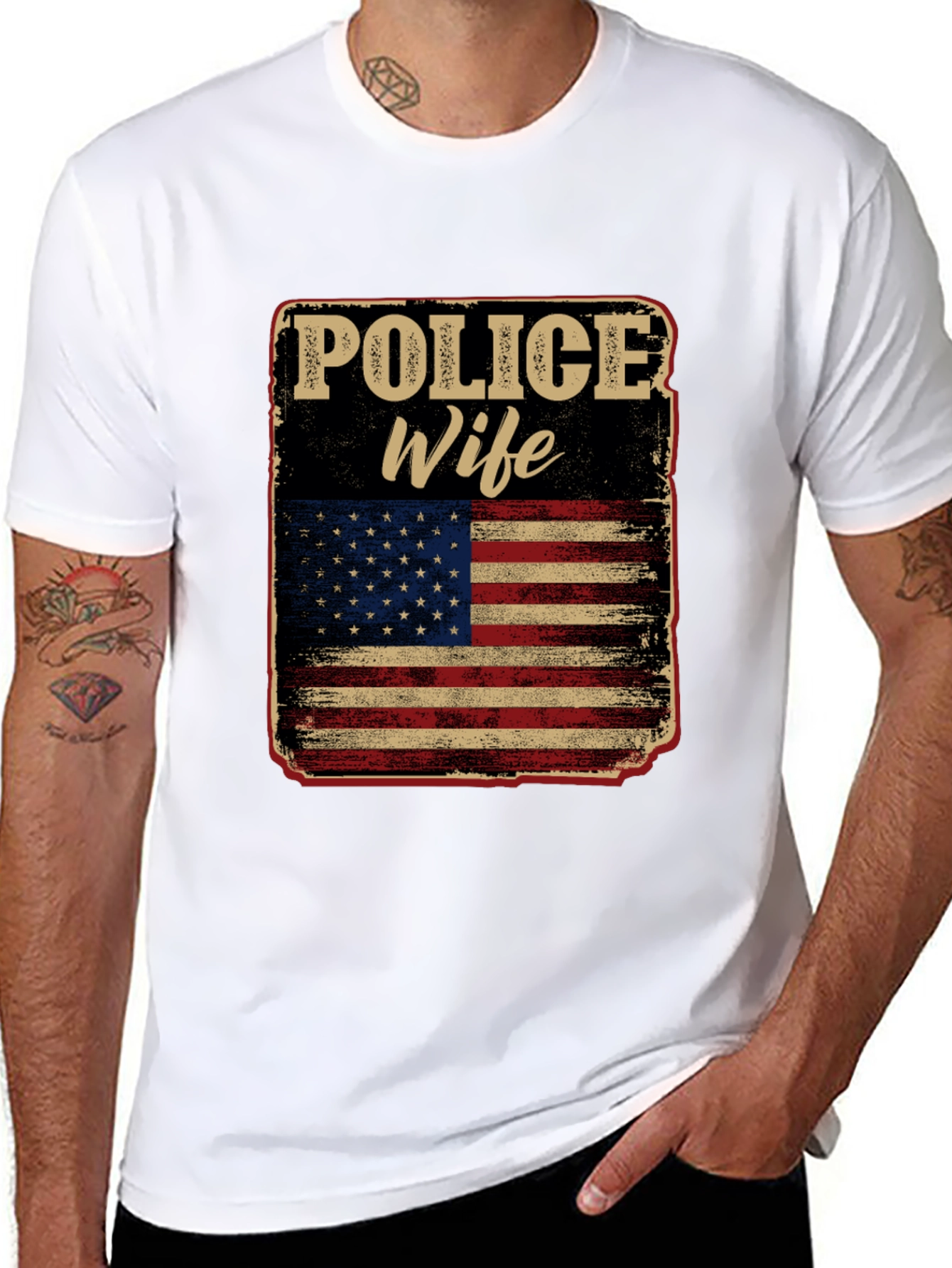 Black Police Wife American Flag Graphic Tee view 8