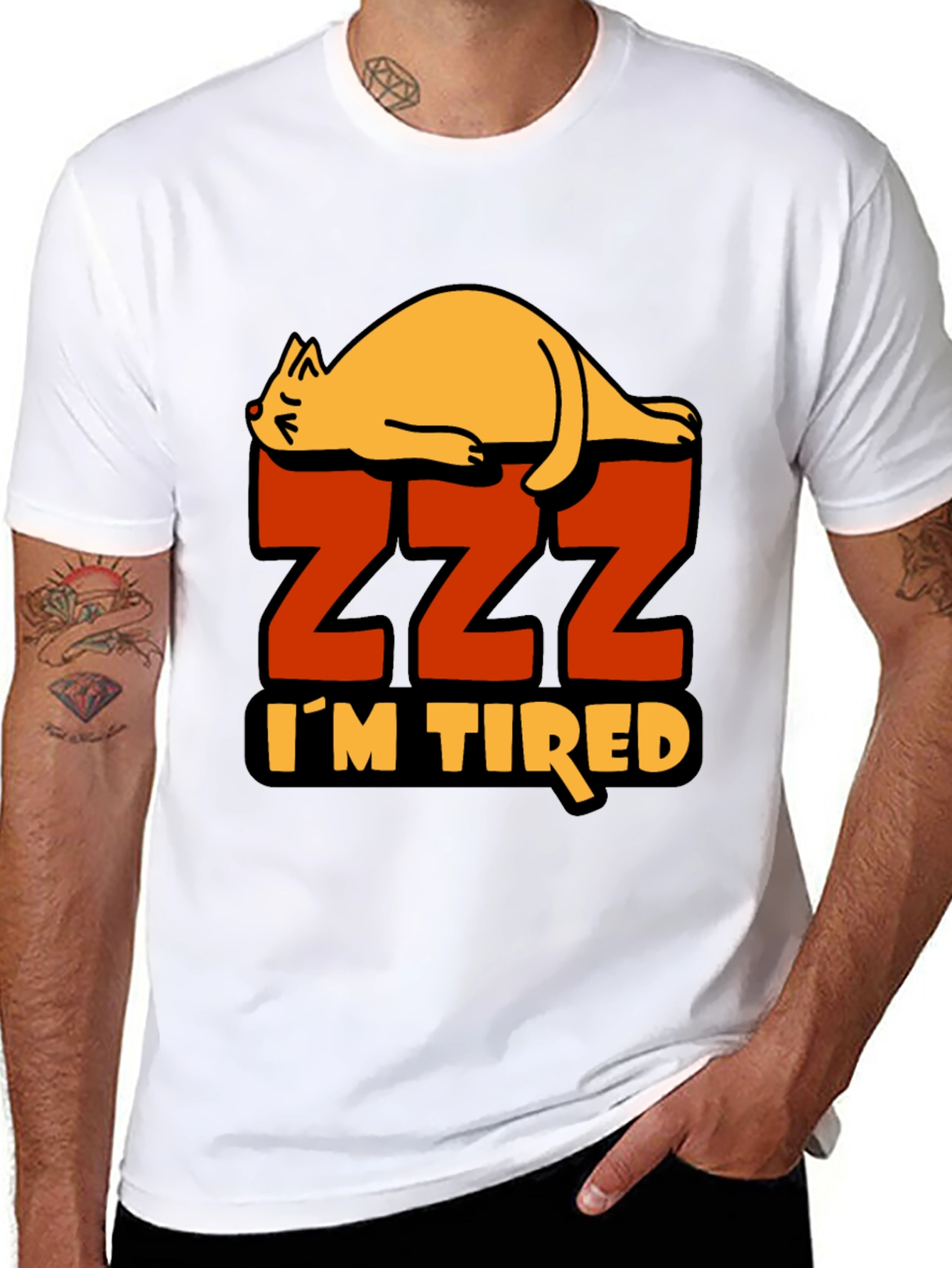 Black I'm Tired Cat Zzz T-Shirt - Sleepy Lazy Funny Tee view 8