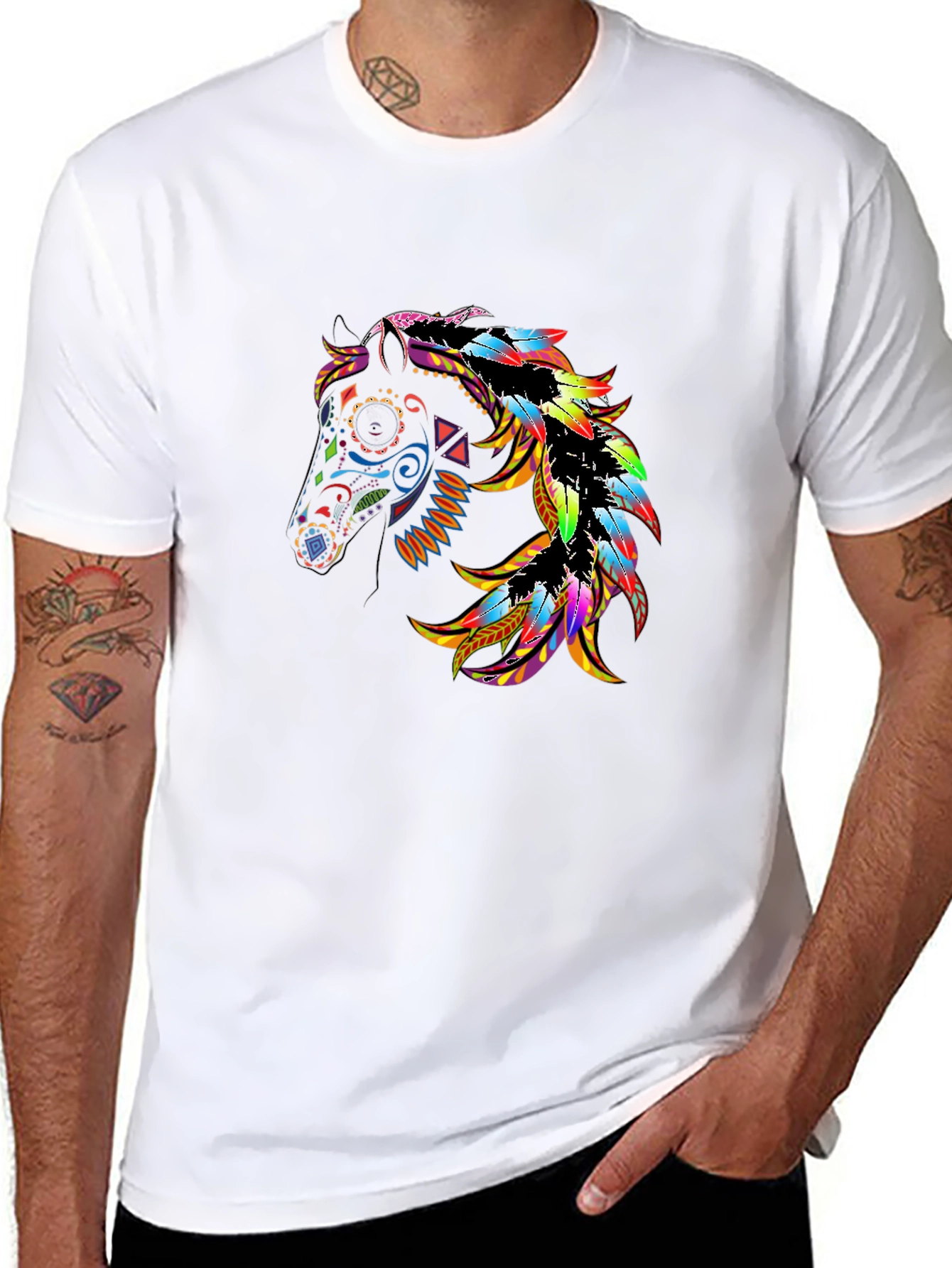 Black Black Tee with Colorful Horse Graphic view 8
