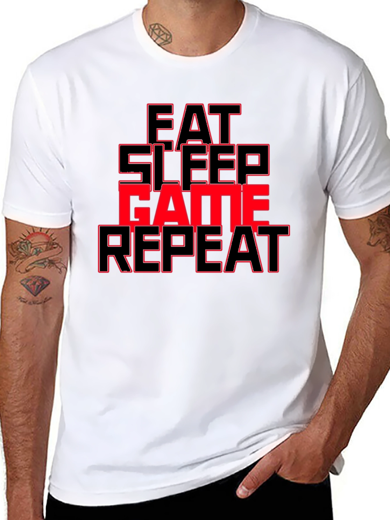 Black Eat Sleep Game Repeat Graphic Tee view 8