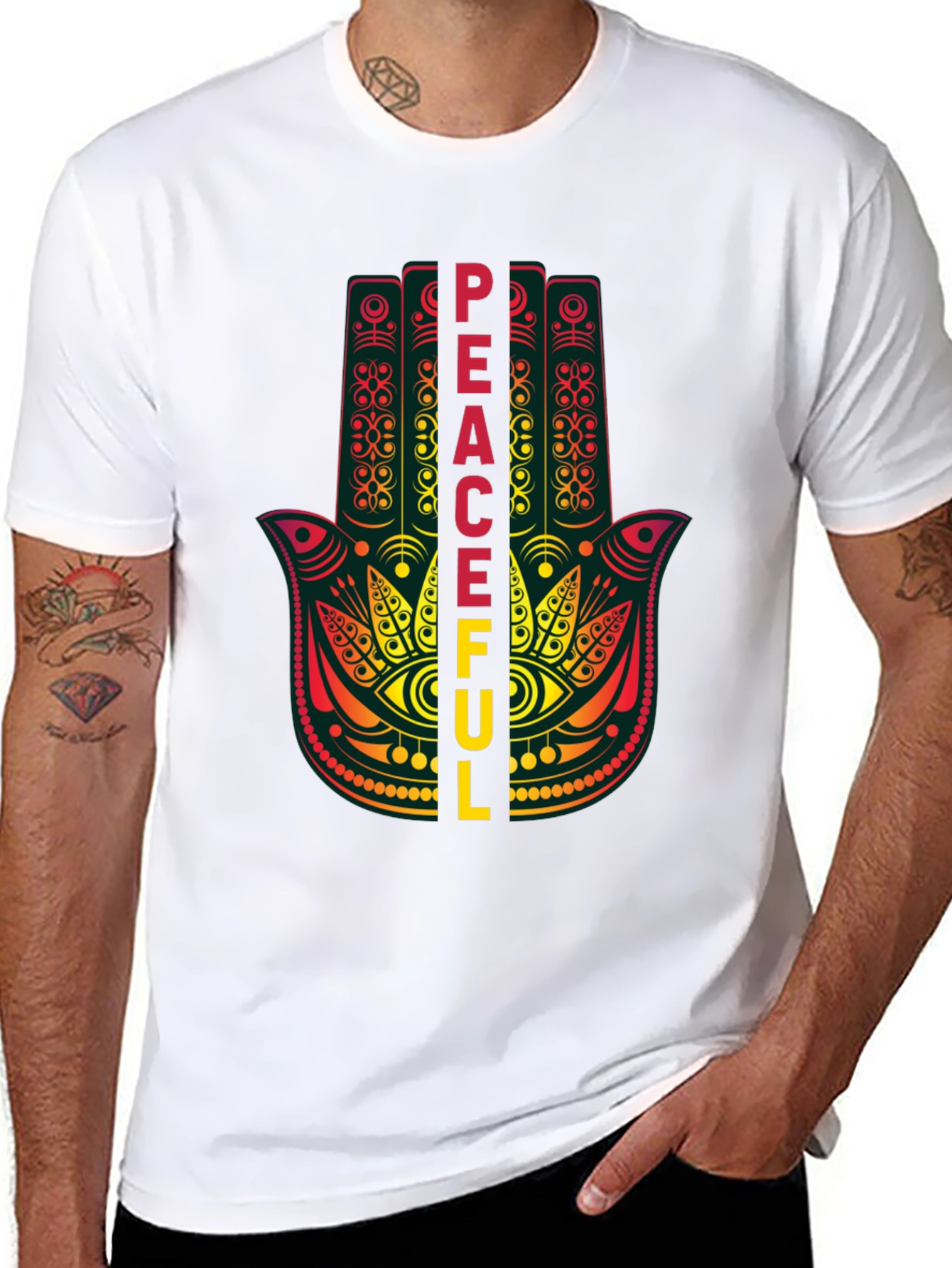 Black Peaceful Hamsa Hand Graphic T-Shirt view 8