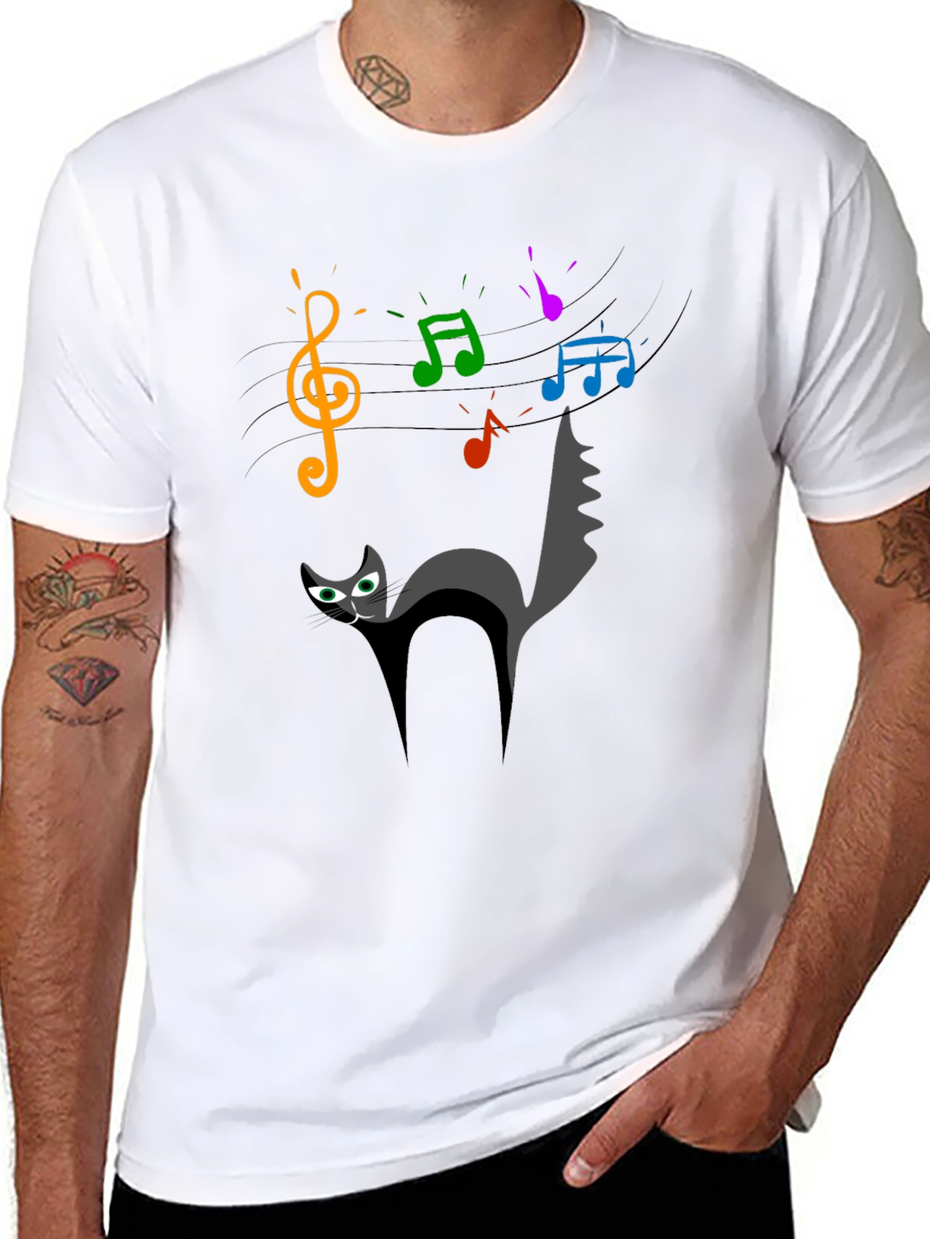 Black Cat Music T-Shirt - Quirky Black Tee for Cat Lovers view 8