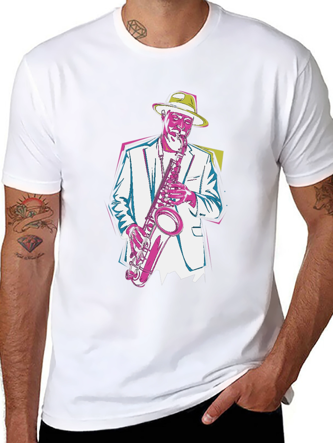 Black Jazz Saxophone Graphic T-Shirt - Cool Music Tee view 8