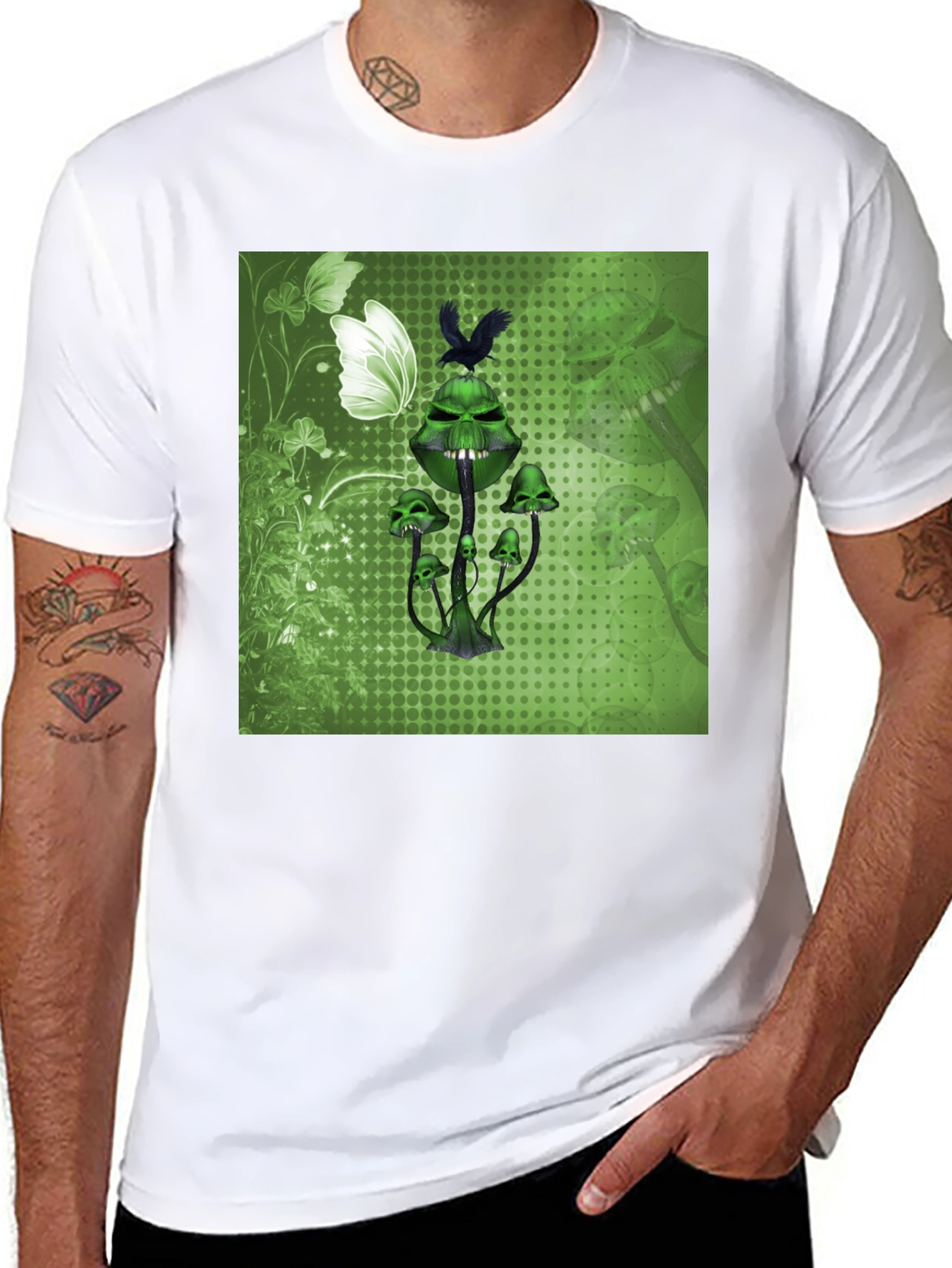 Black Grim Green Mushroom Graphic Tee - Edgy & Unique view 8
