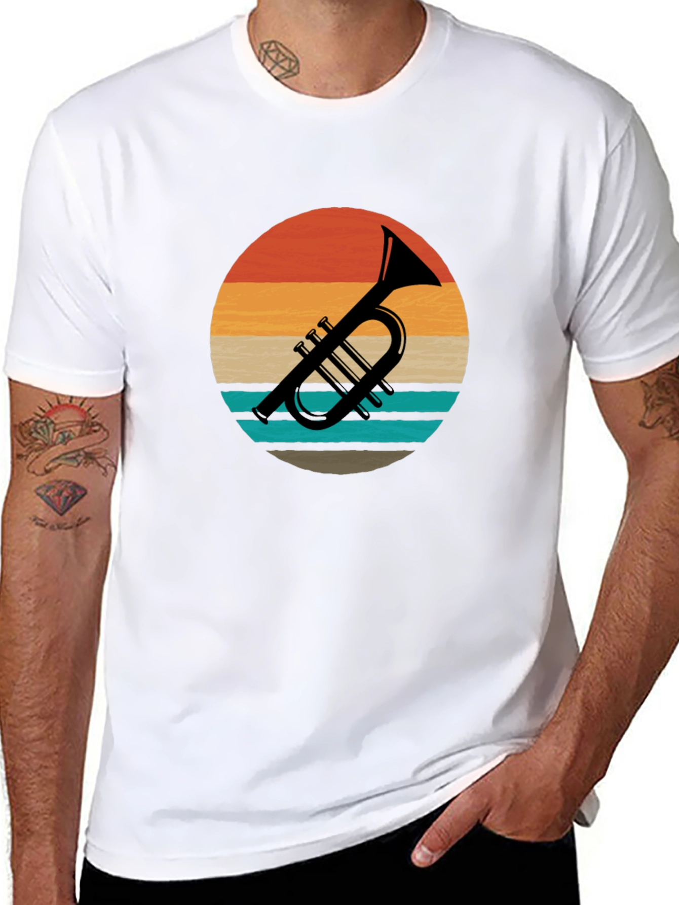 Black Vintage Trumpet Sunset Graphic Tee view 8