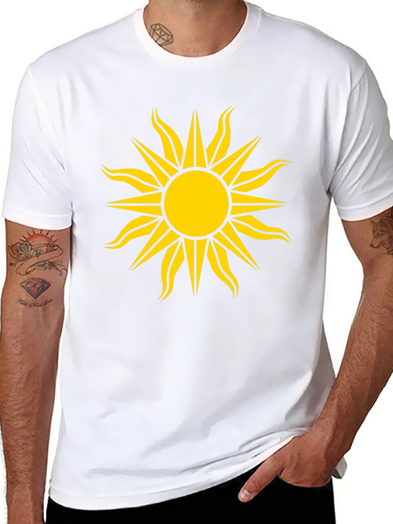 Black Black Tee with Bold Yellow Sun Design view 8