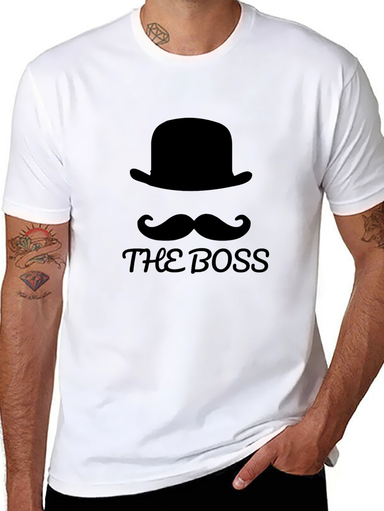 Black The Boss Graphic Tee - Hat & Mustache Design view 8