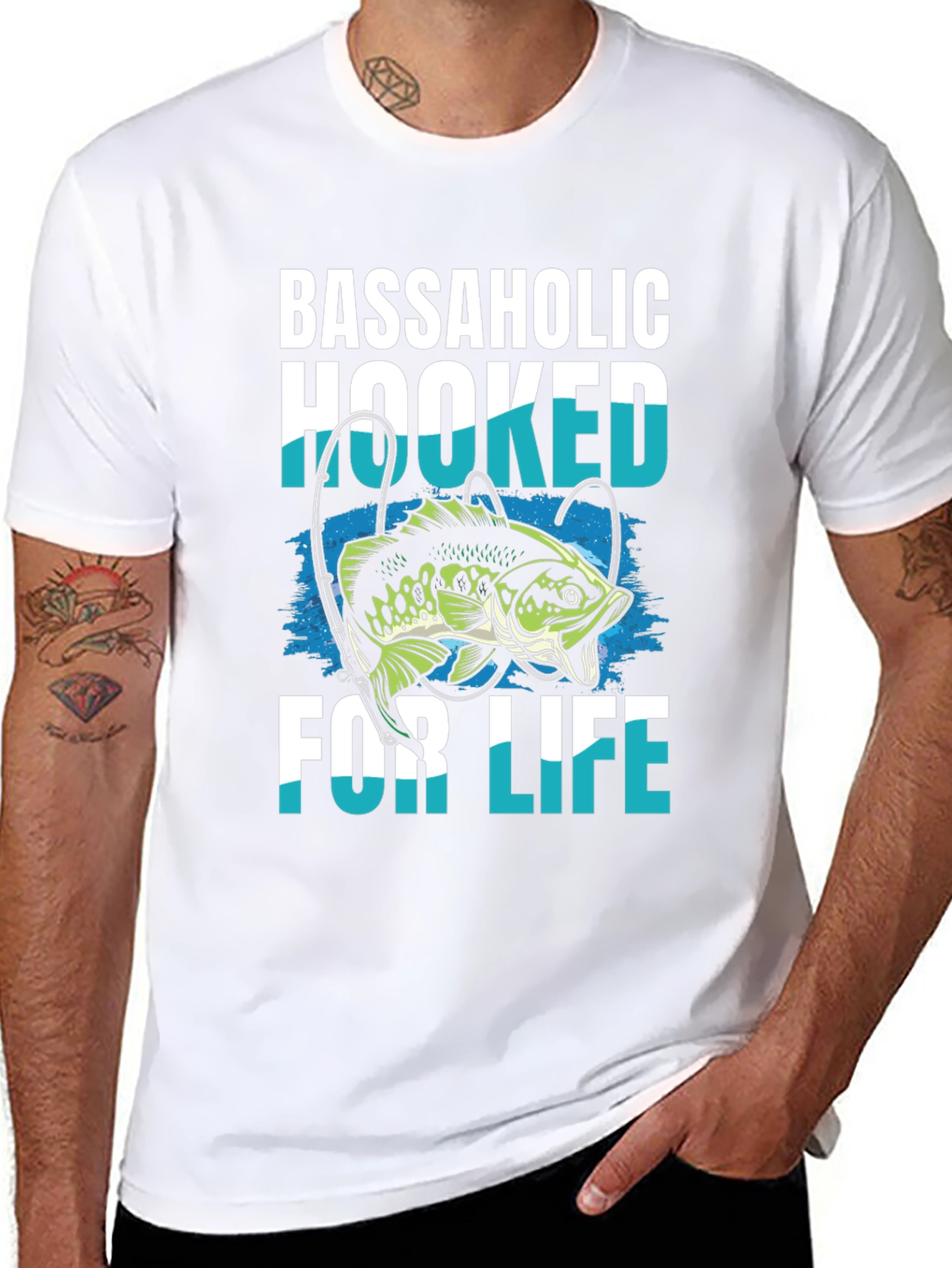 Black Bassaholic Hooked for Life T-Shirt Fishing Angler view 8