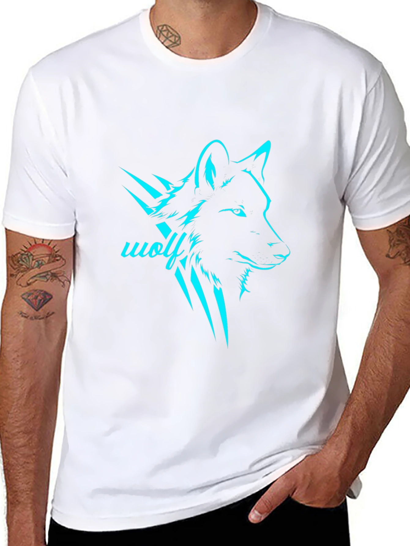 Black Men's Black Wolf Graphic T-Shirt view 8