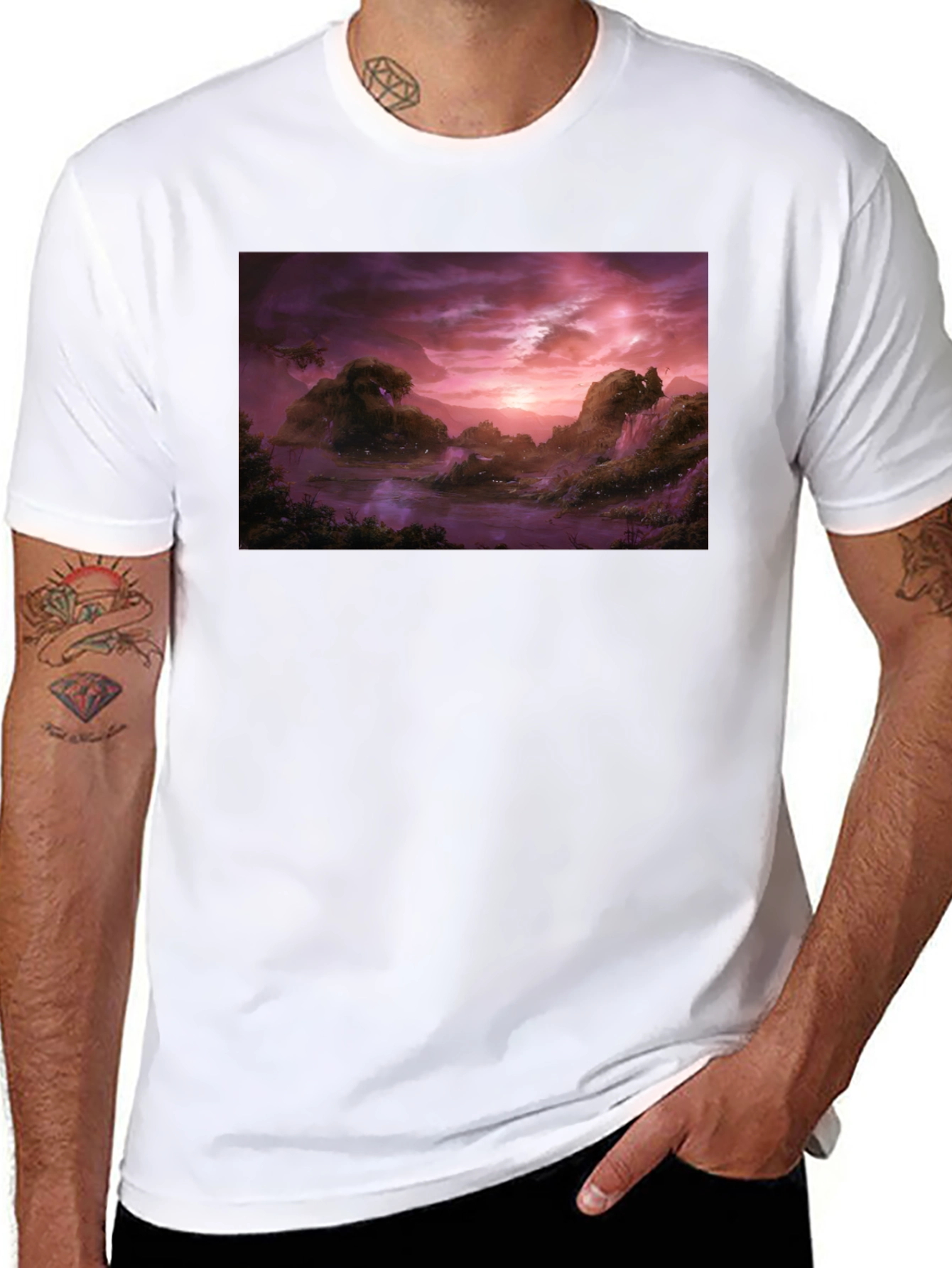 Black Mystic Landscape Graphic Tee - Black Cotton Blend view 8