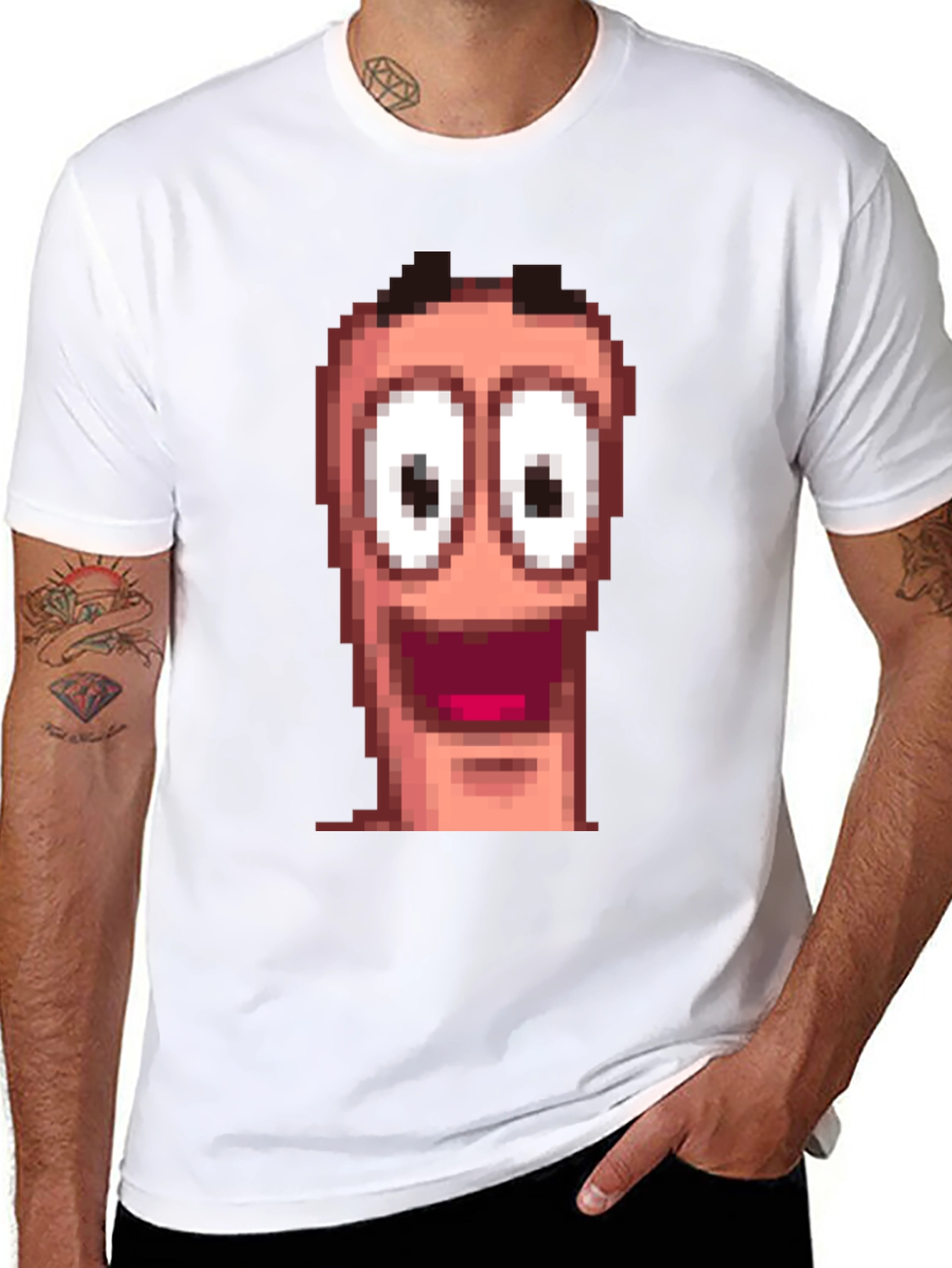 Black Pixel Worm Face Black T-Shirt view 8