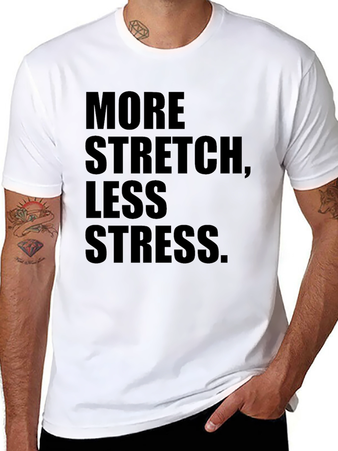 Black More Stretch Less Stress Graphic Tee view 8