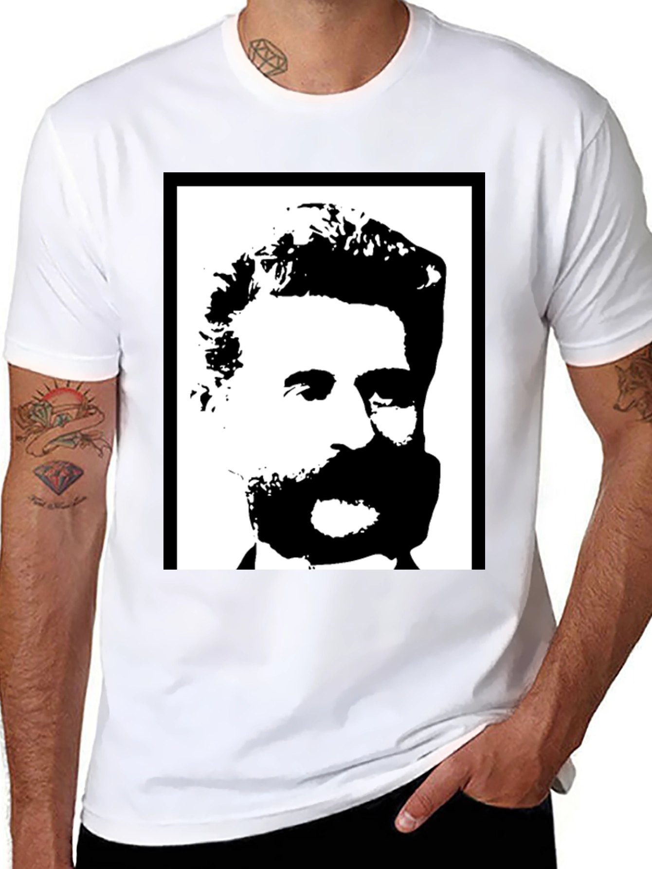 Black Bold Black & White Portrait Graphic Tee view 8