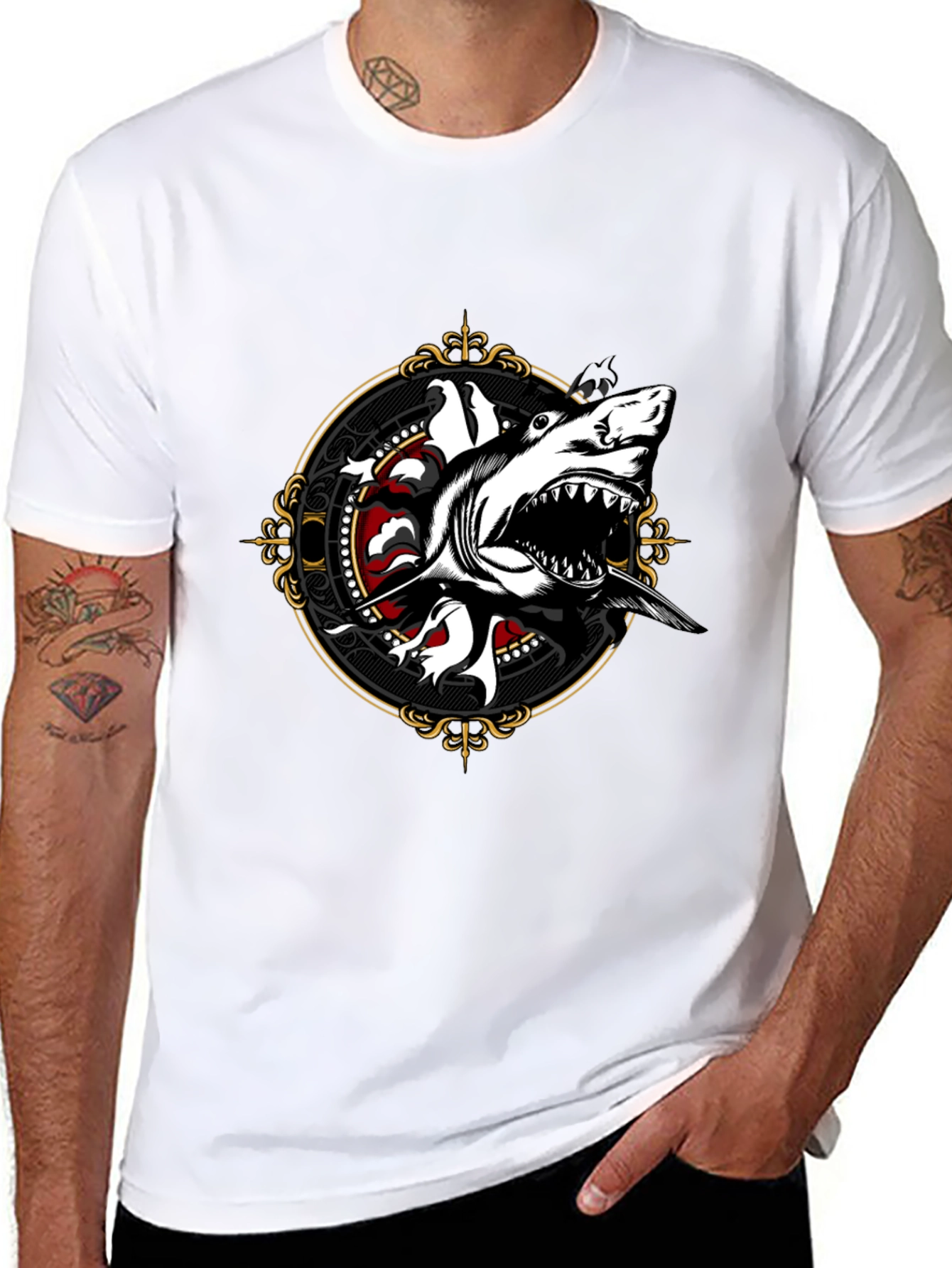 Black Shark Graphic Tee - Black Cotton T-Shirt view 8