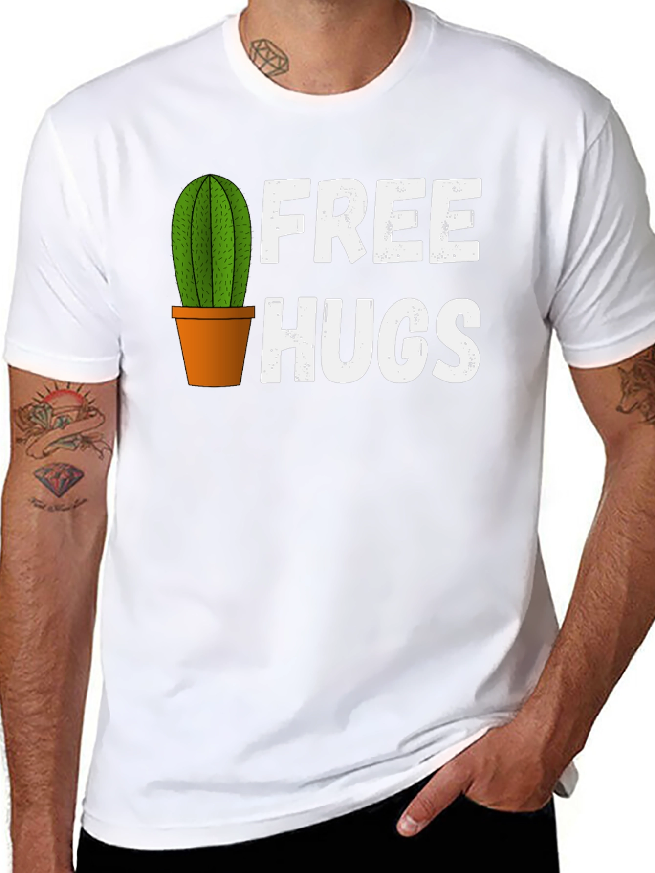 Black Funny Cactus Free Hugs Graphic T-Shirt view 8