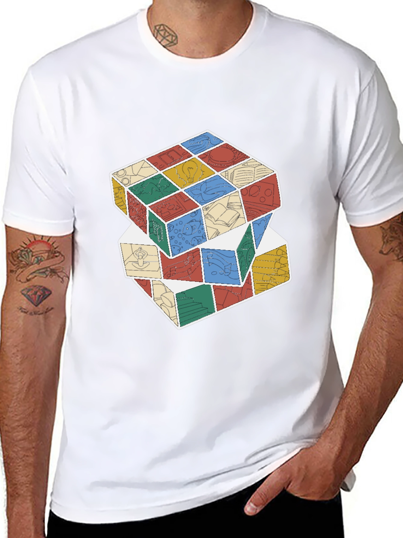 Black Stacked Cube Design Black T-Shirt view 8