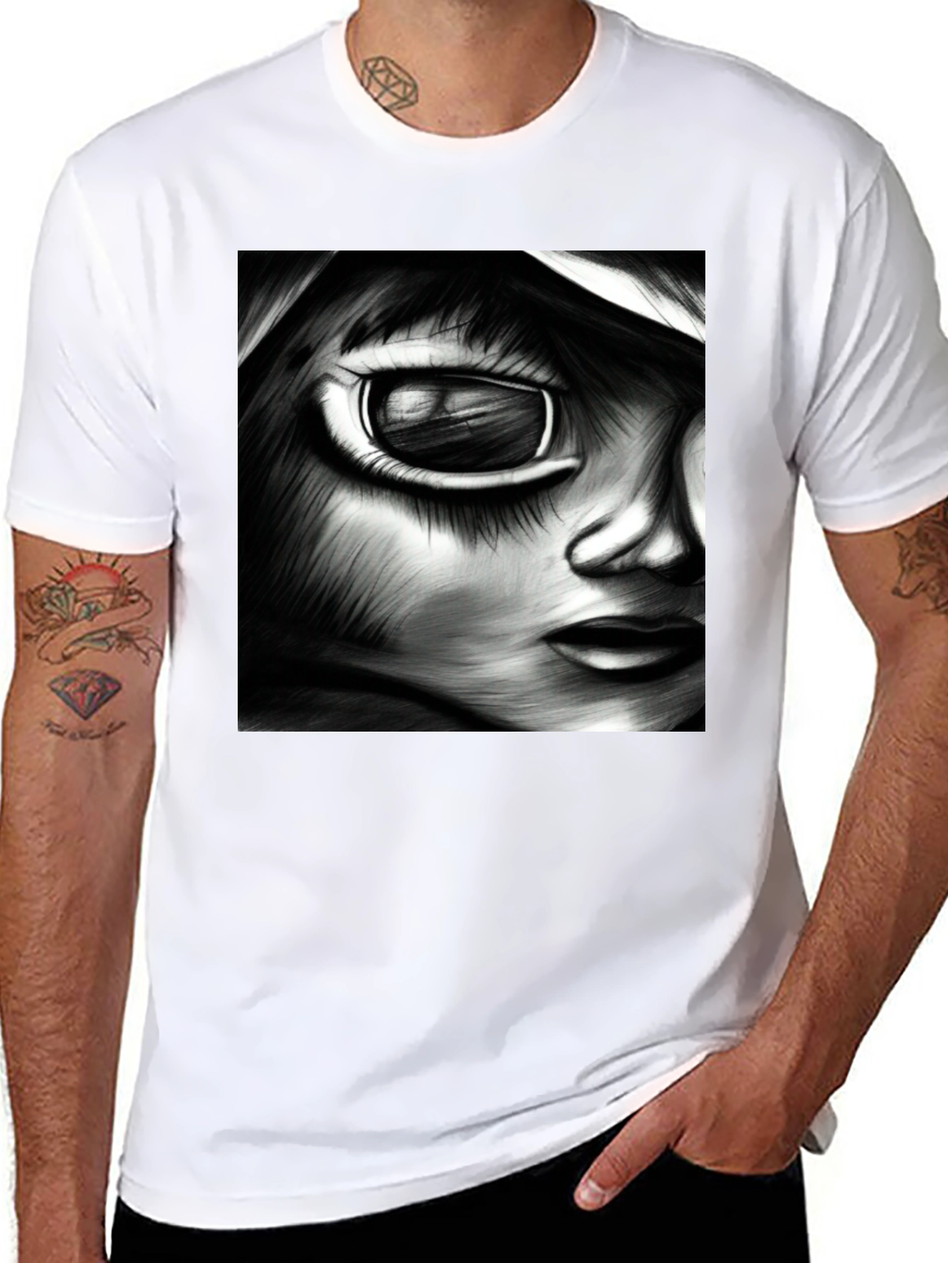 Black Monochrome Anime Art Tee view 8
