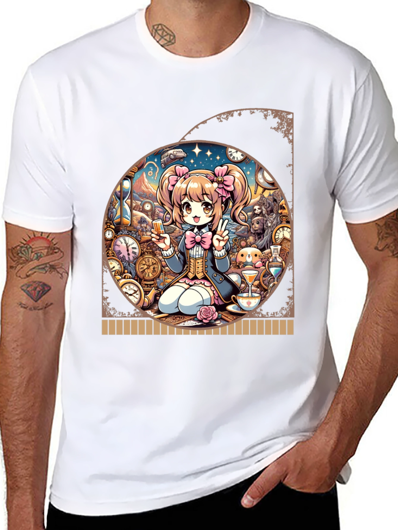 Black Anime Girl Time Travel Graphic Tee - Unique Design view 8