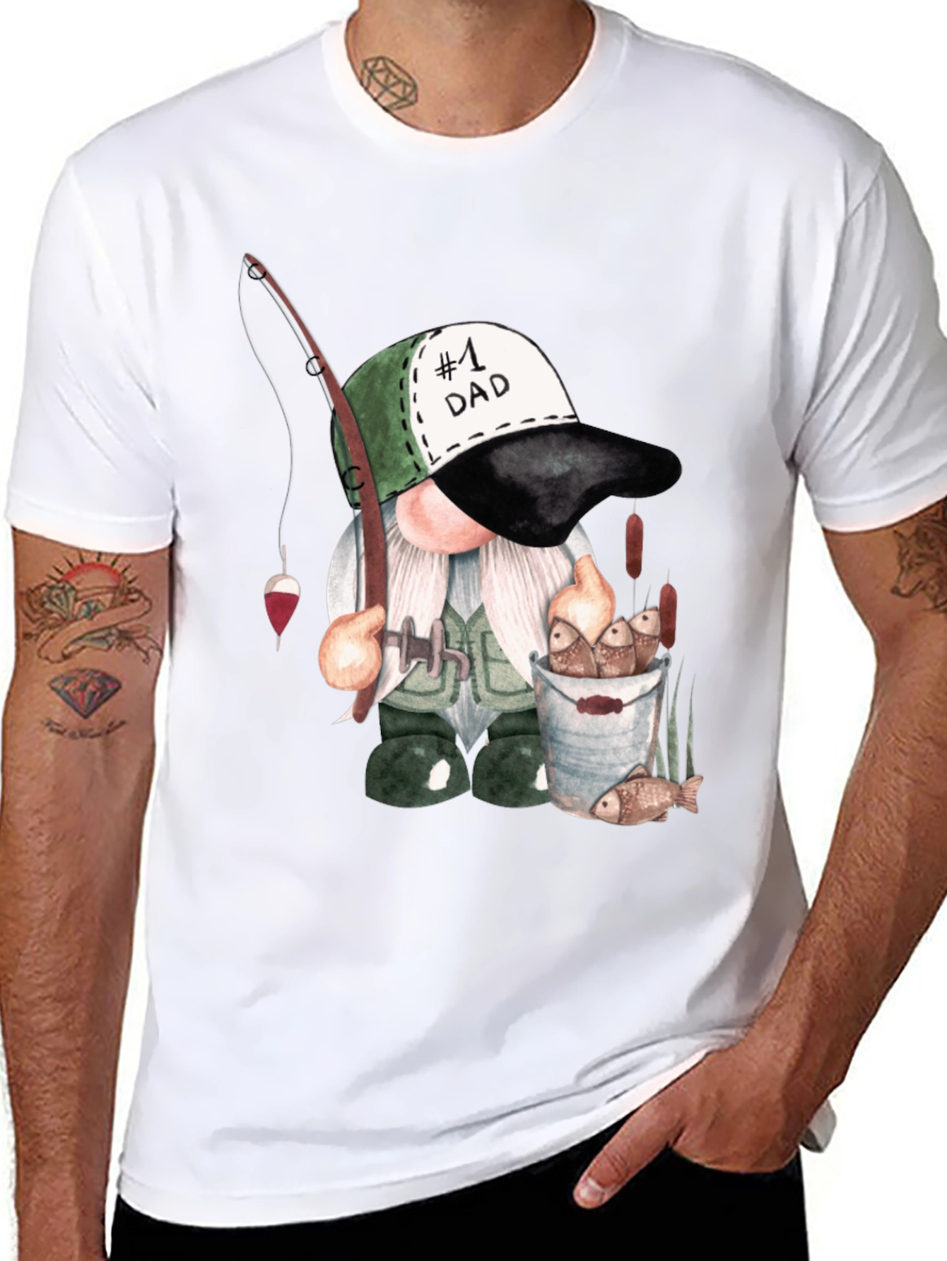 Black Fishing Gnome Dad T-Shirt view 8