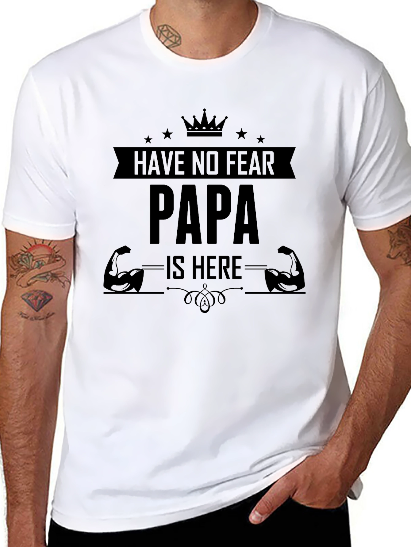 Black Have No Fear Papa Is Here Black T-Shirt view 8
