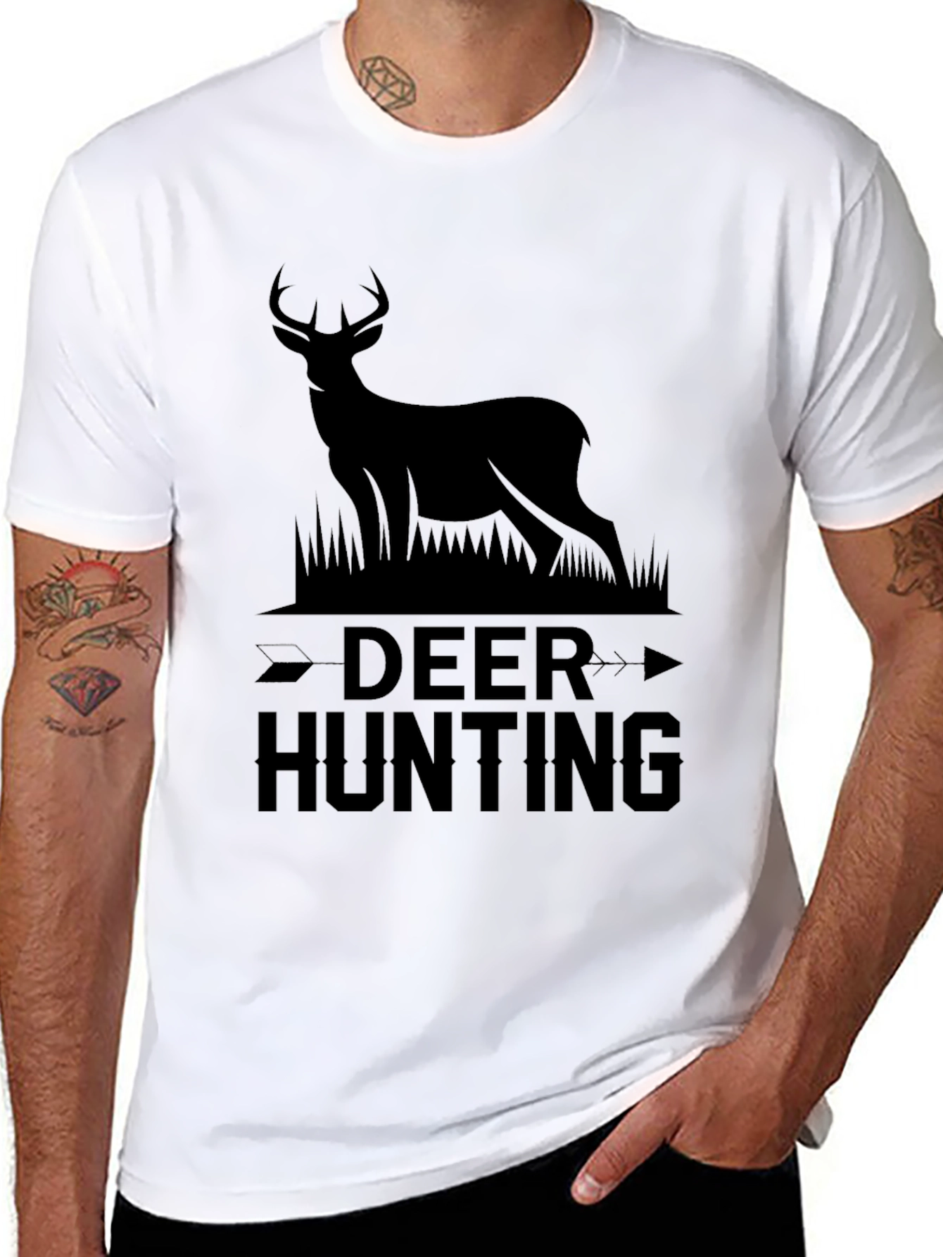 Black Deer Hunting Graphic Tee - Mens Crew Neck view 8