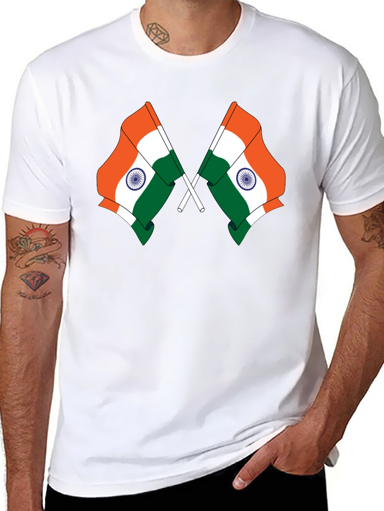 Black Indian Flag Graphic Tee - Black Cotton T-Shirt view 8