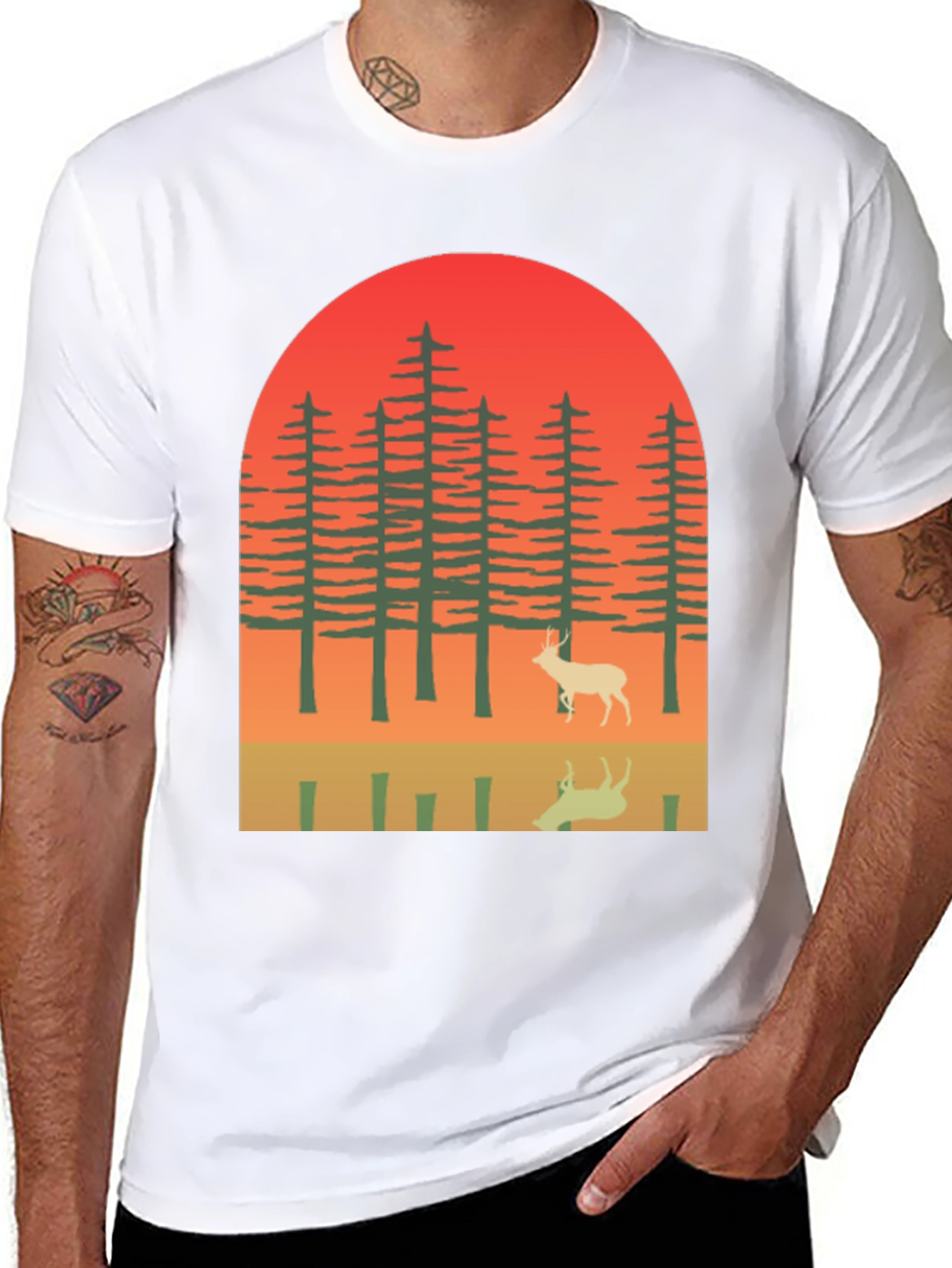 Black Retro Deer Forest Graphic Tee view 8