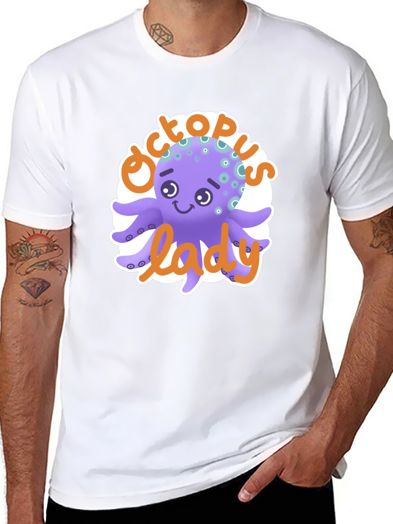 Black Octopus Lady T-Shirt - Cute Cartoon Graphic Tee view 8