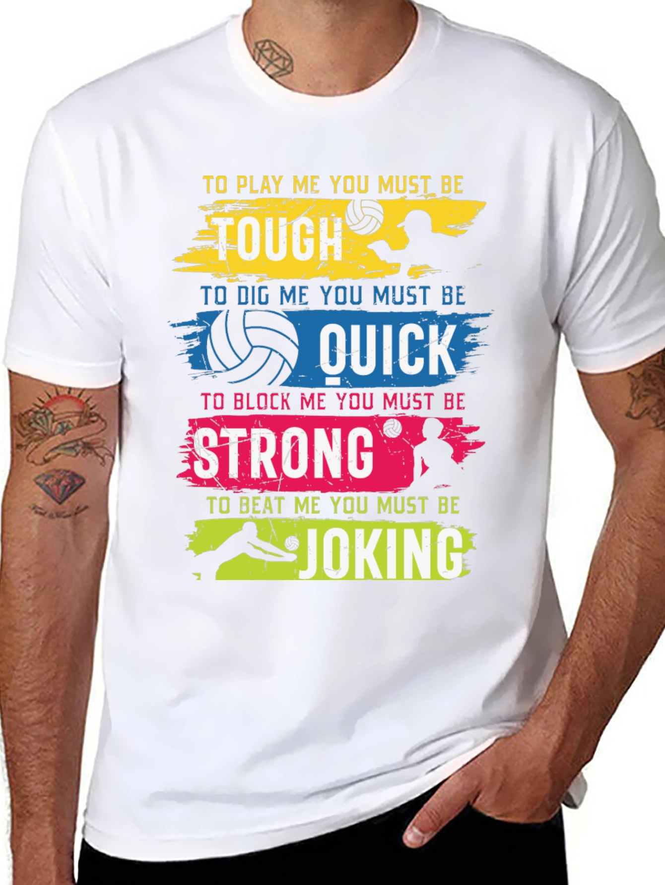 Black Volleyball Graphic Tee - Tough, Quick, Strong, Joking Design view 8