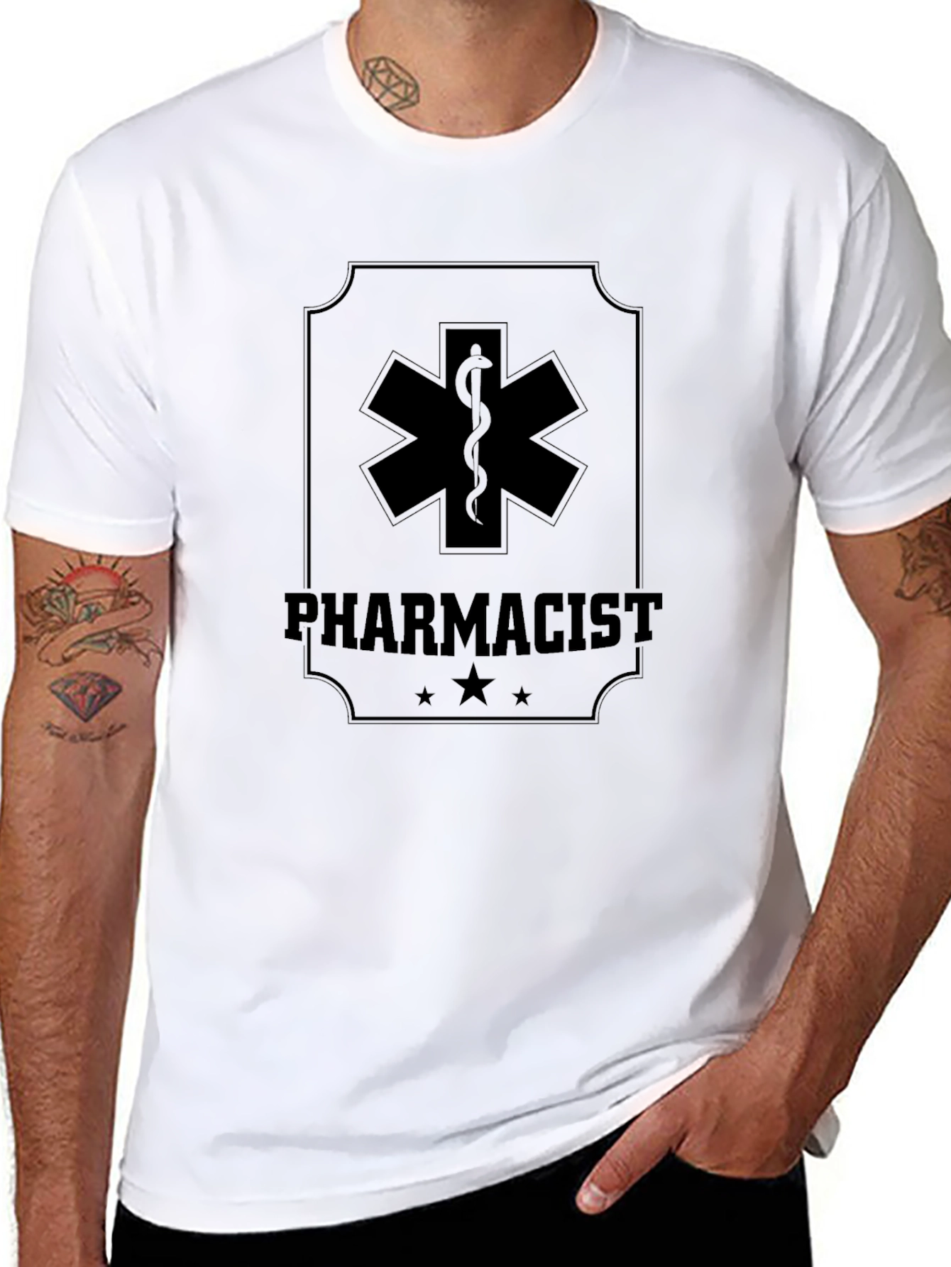 Black Pharmacist Medical Symbol Graphic Tee - Black Cotton Shirt view 8
