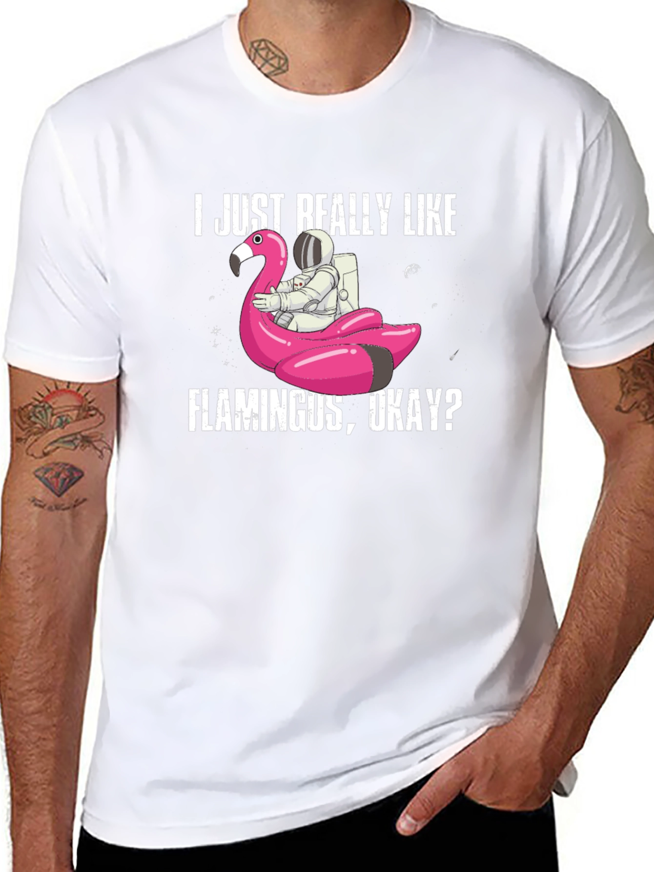 Black Flamingo Astronaut T-Shirt - I Just Really Like Flamingus view 8