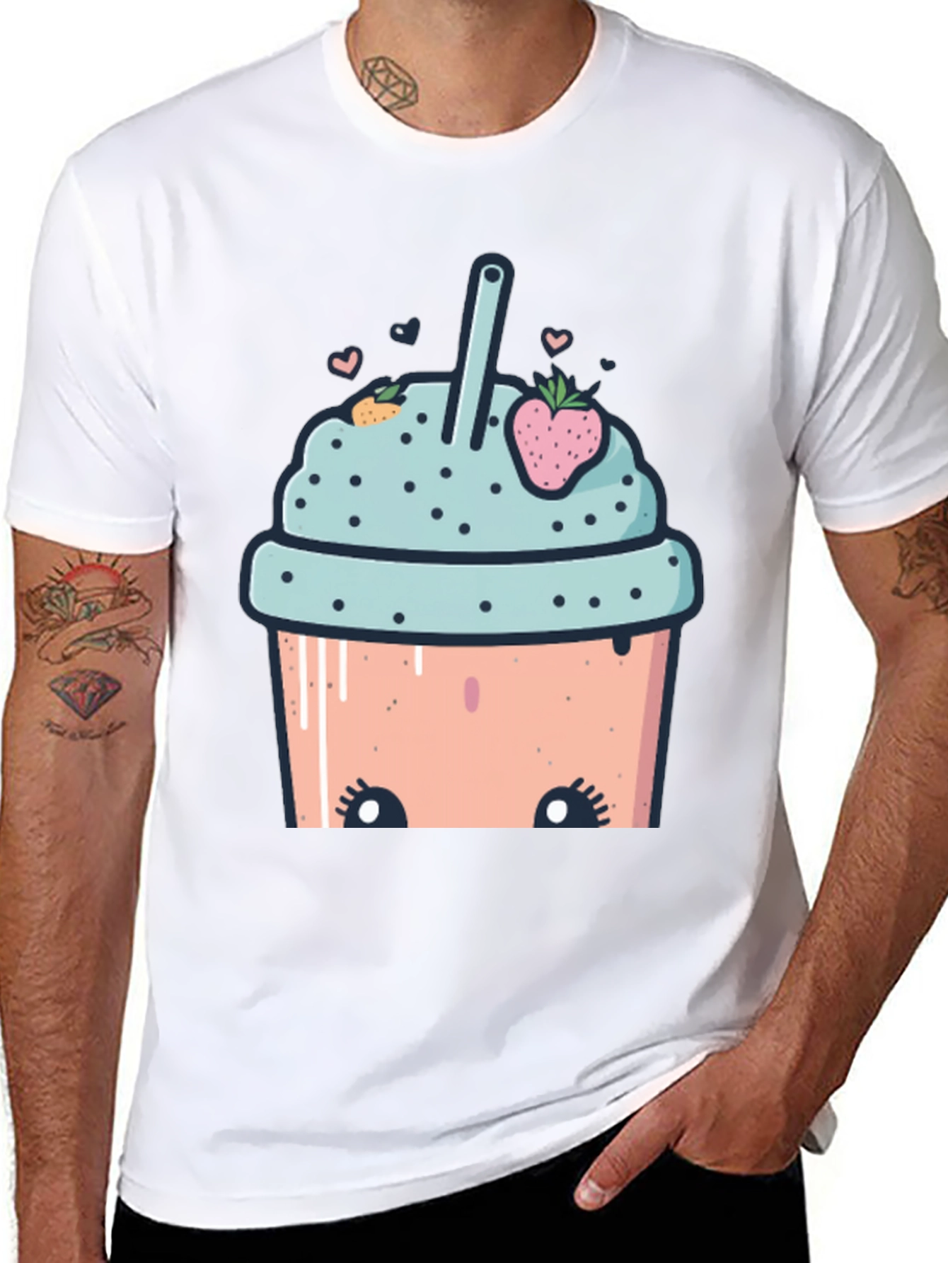Black Cute Cartoon Smoothie T-Shirt view 8