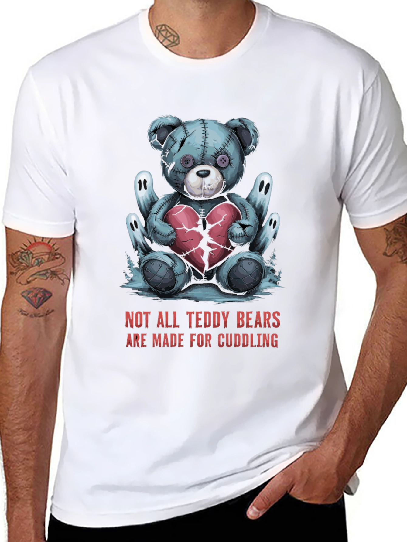 Black Creepy Teddy Bear Graphic Tee - Not for Cuddling! view 8