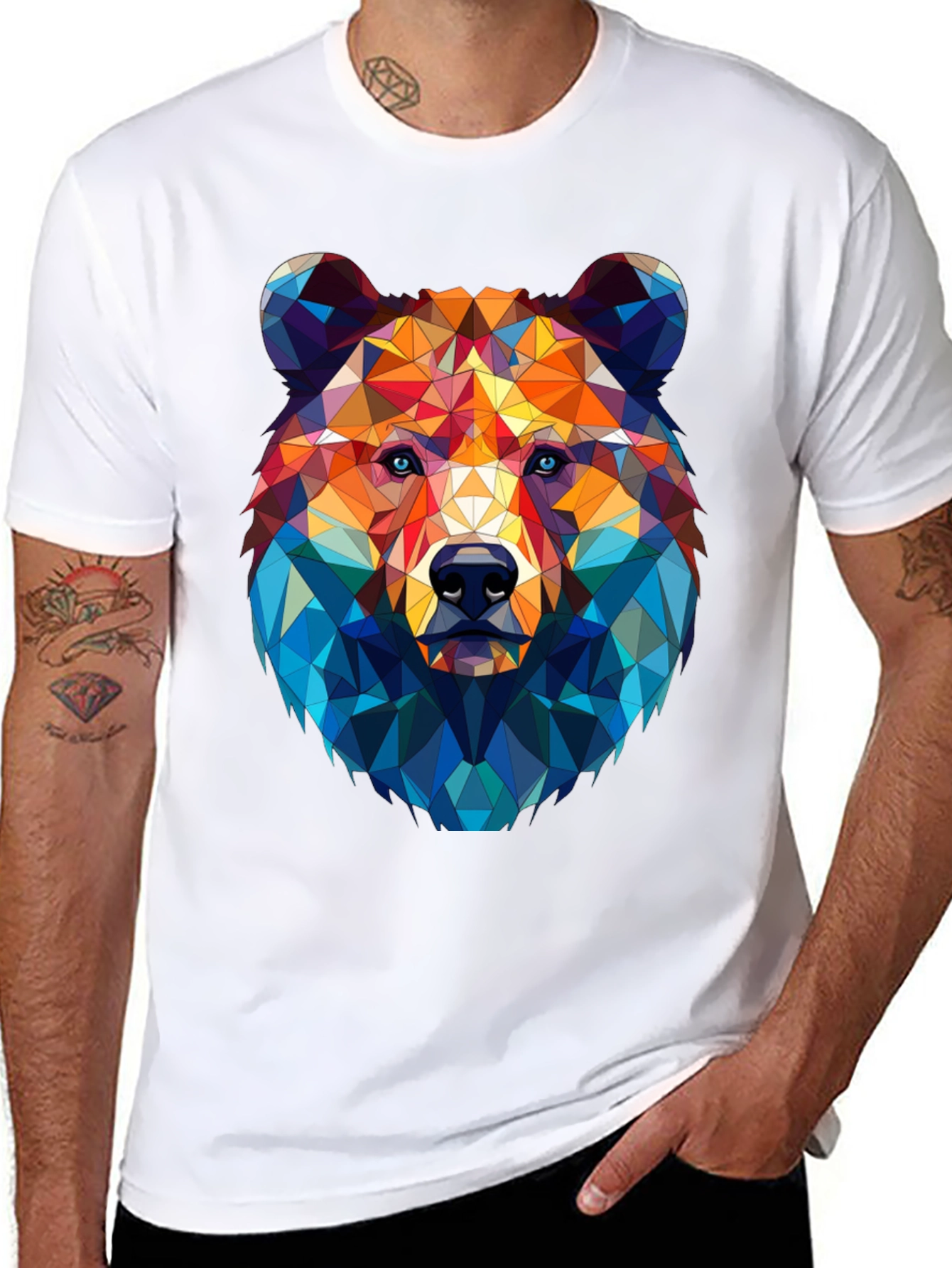 Black Geometric Bear Graphic Tee - Modern Style view 8